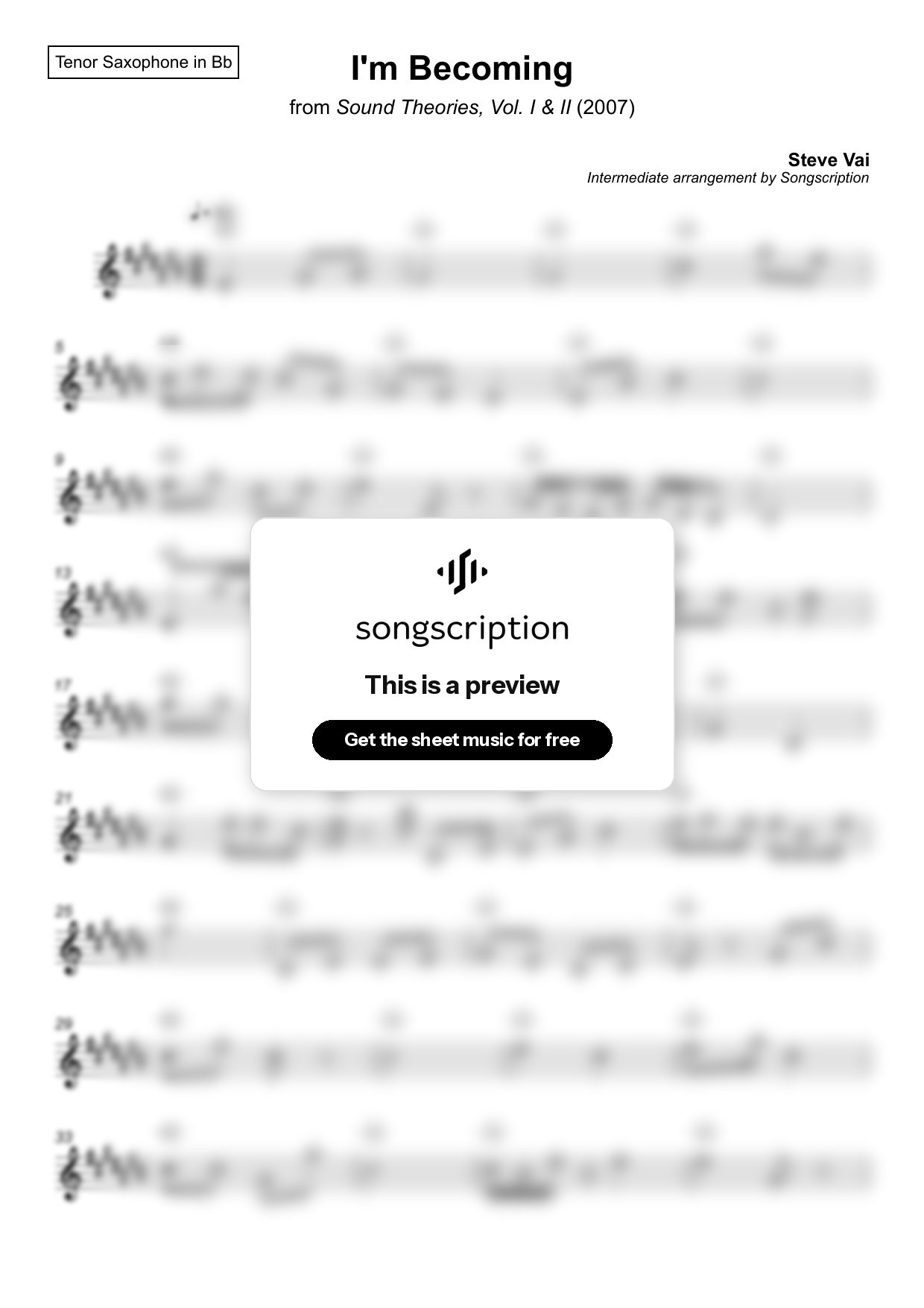 Intermediate Tenor Sax Sheet Music for "I'm Becoming" by Steve Vai