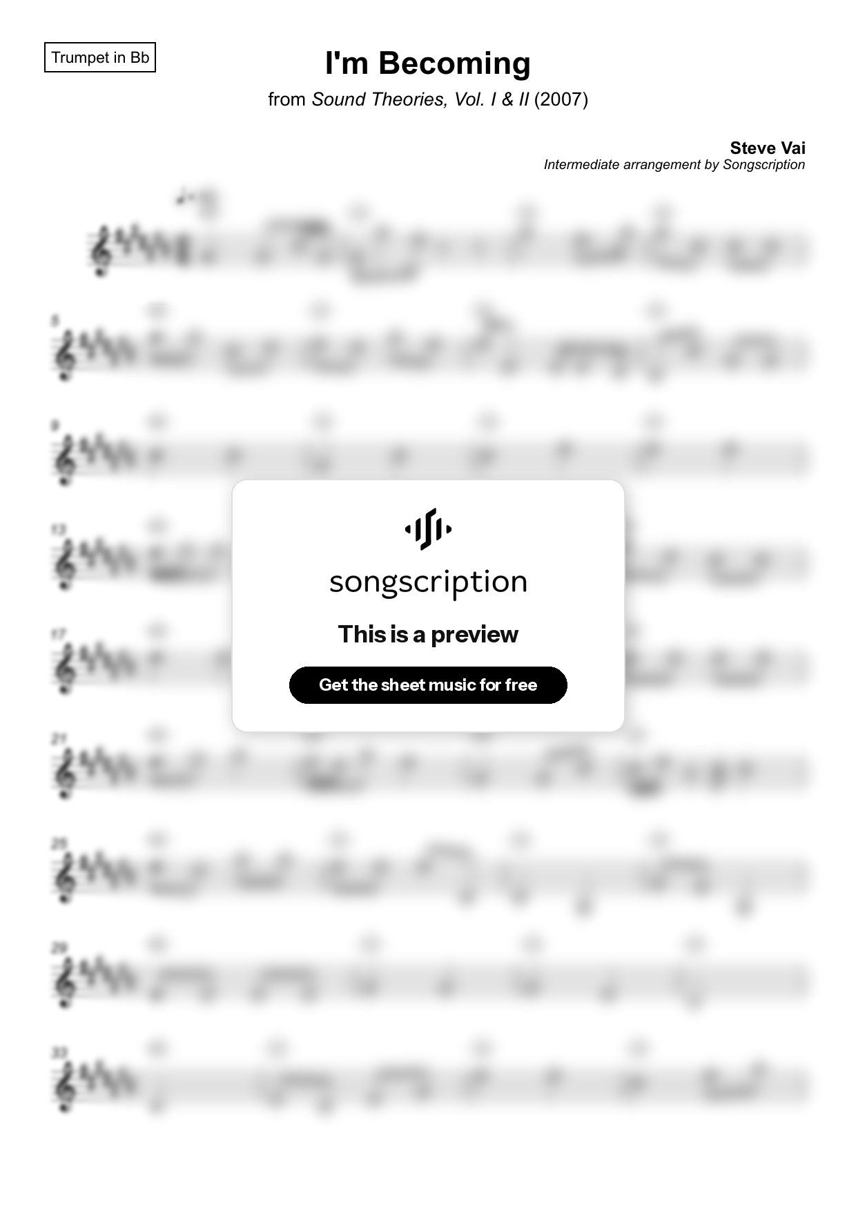 Intermediate Trumpet Sheet Music for "I'm Becoming" by Steve Vai