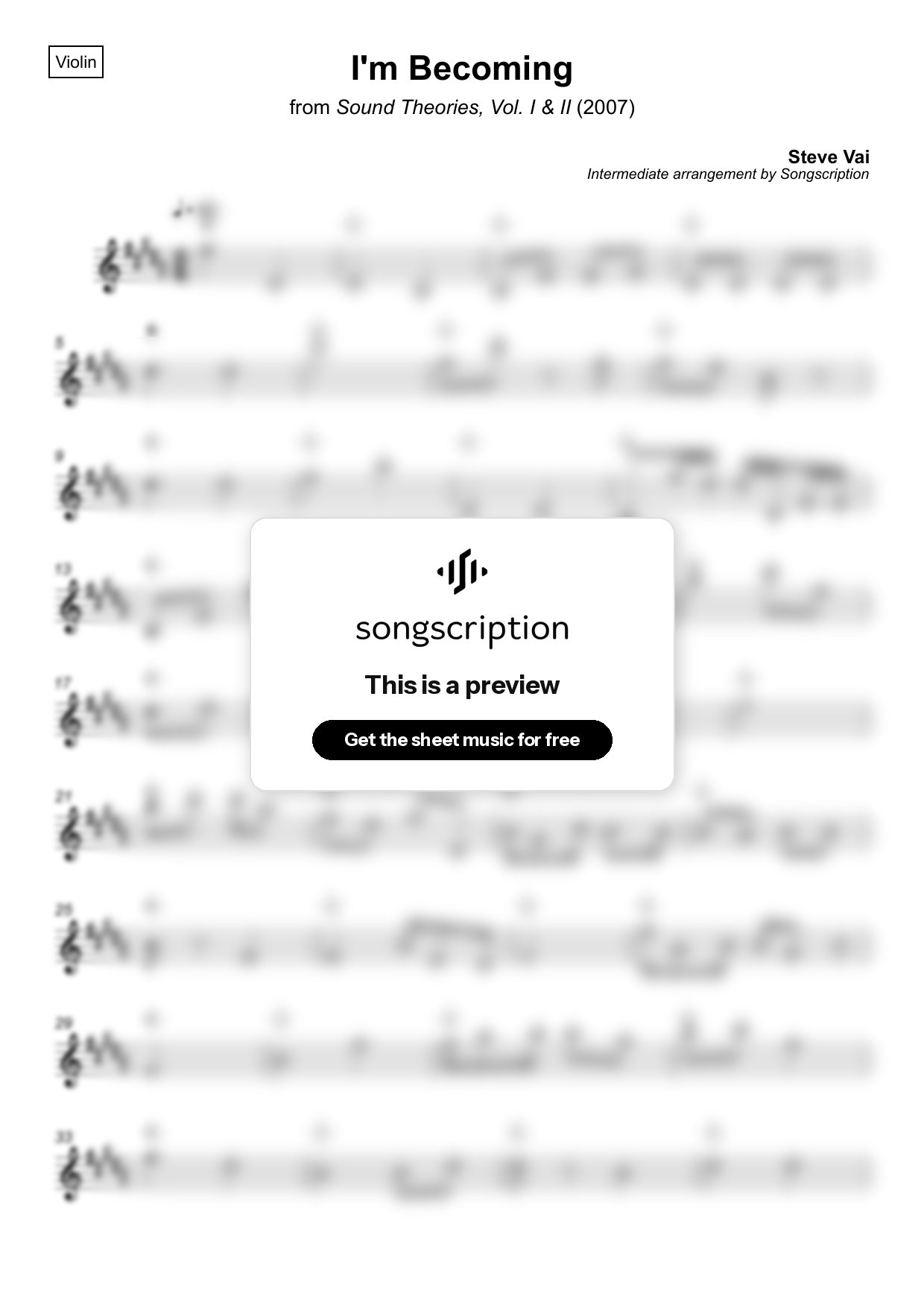 Intermediate Violin Sheet Music for "I'm Becoming" by Steve Vai