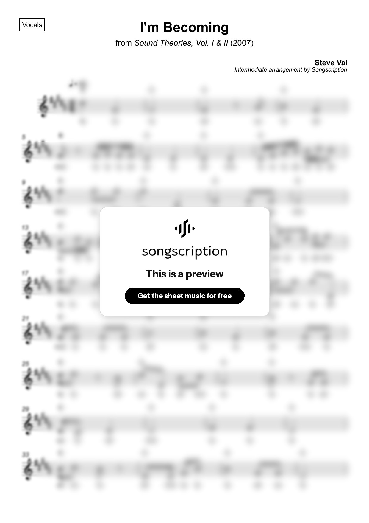 Intermediate Vocals Sheet Music for "I'm Becoming" by Steve Vai