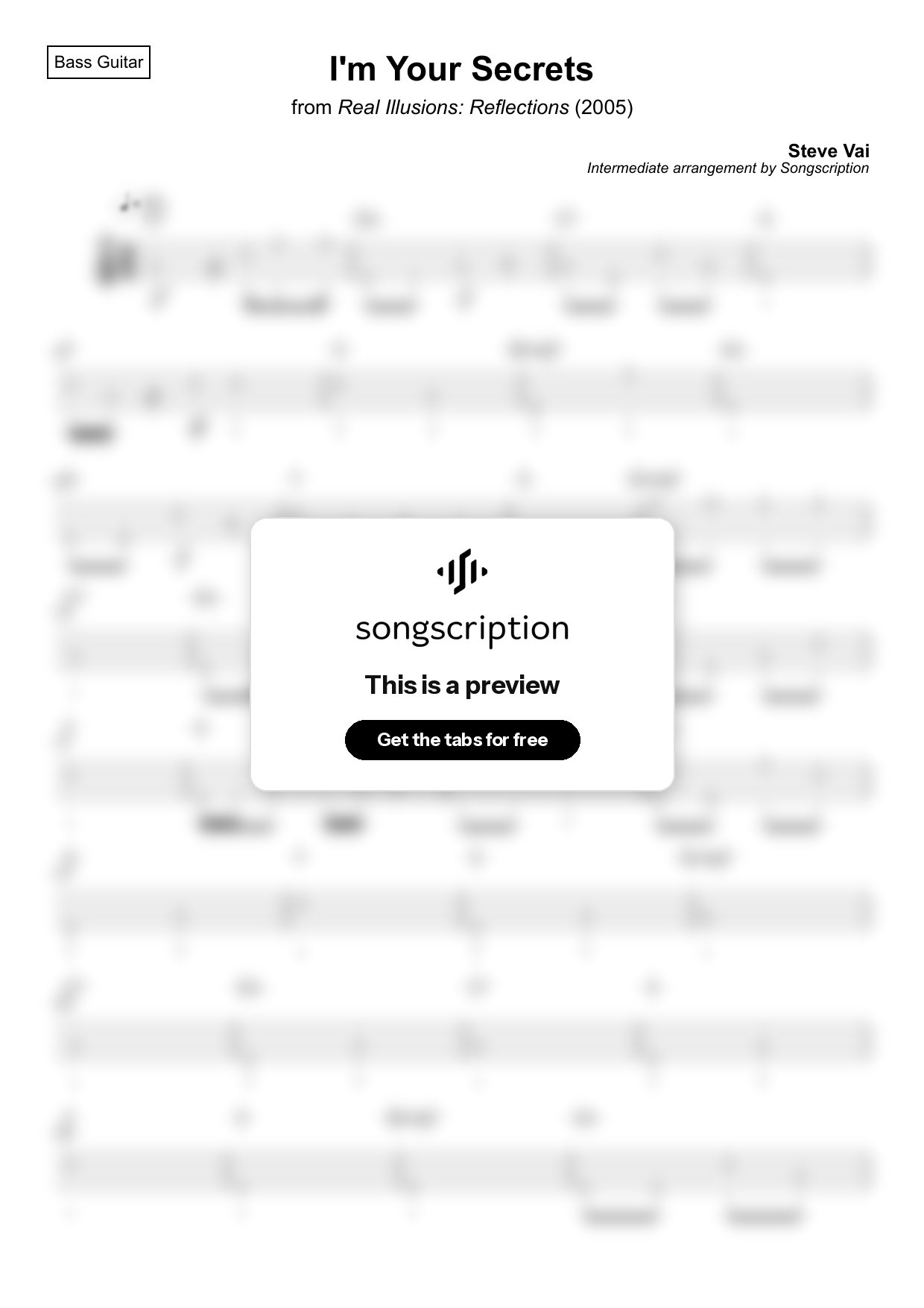 Intermediate Bass Guitar Tabs for "I'm Your Secrets" by Steve Vai