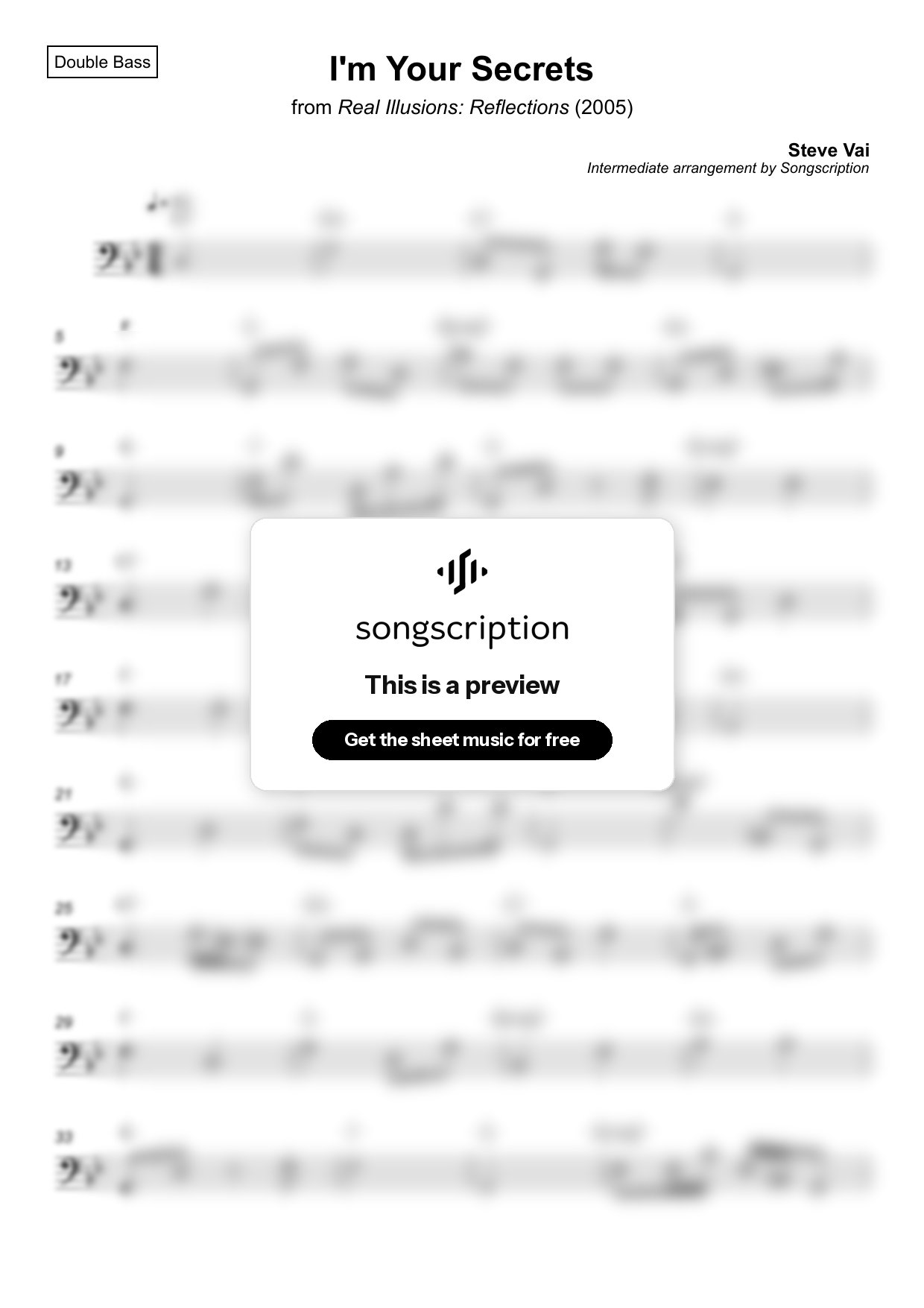 Intermediate Double Bass Sheet Music for "I'm Your Secrets" by Steve Vai
