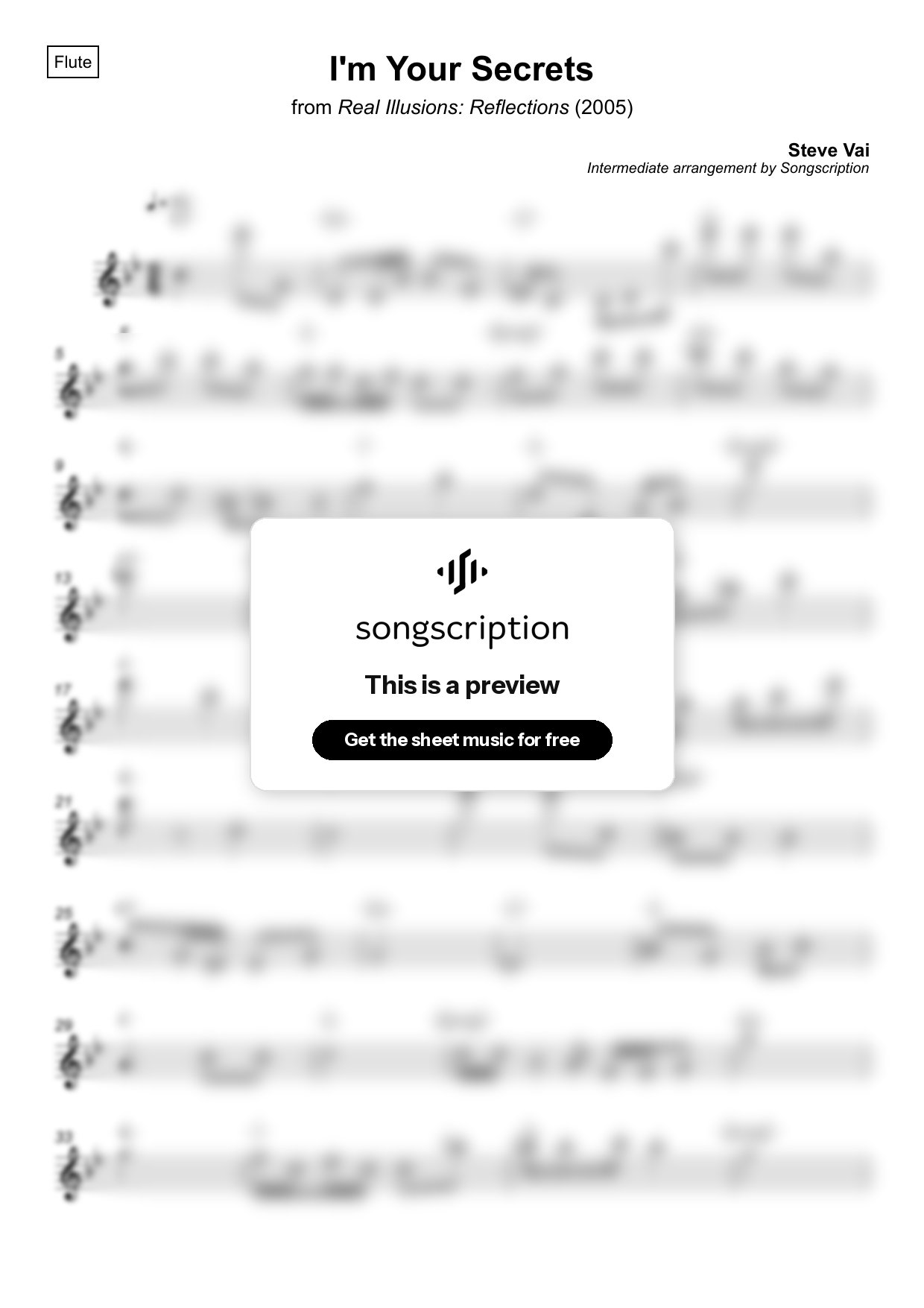 Intermediate Flute Sheet Music for "I'm Your Secrets" by Steve Vai