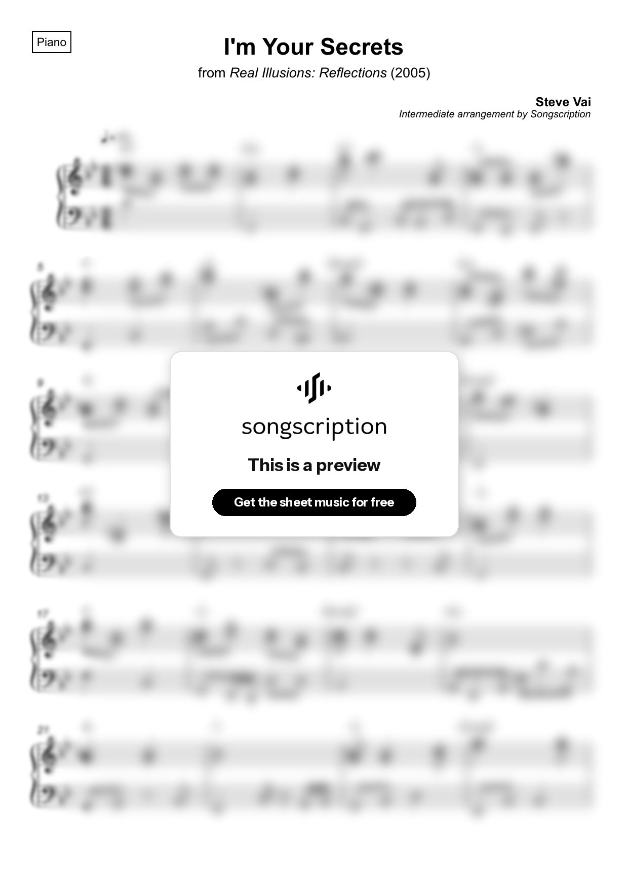 Intermediate Piano Sheet Music for "I'm Your Secrets" by Steve Vai