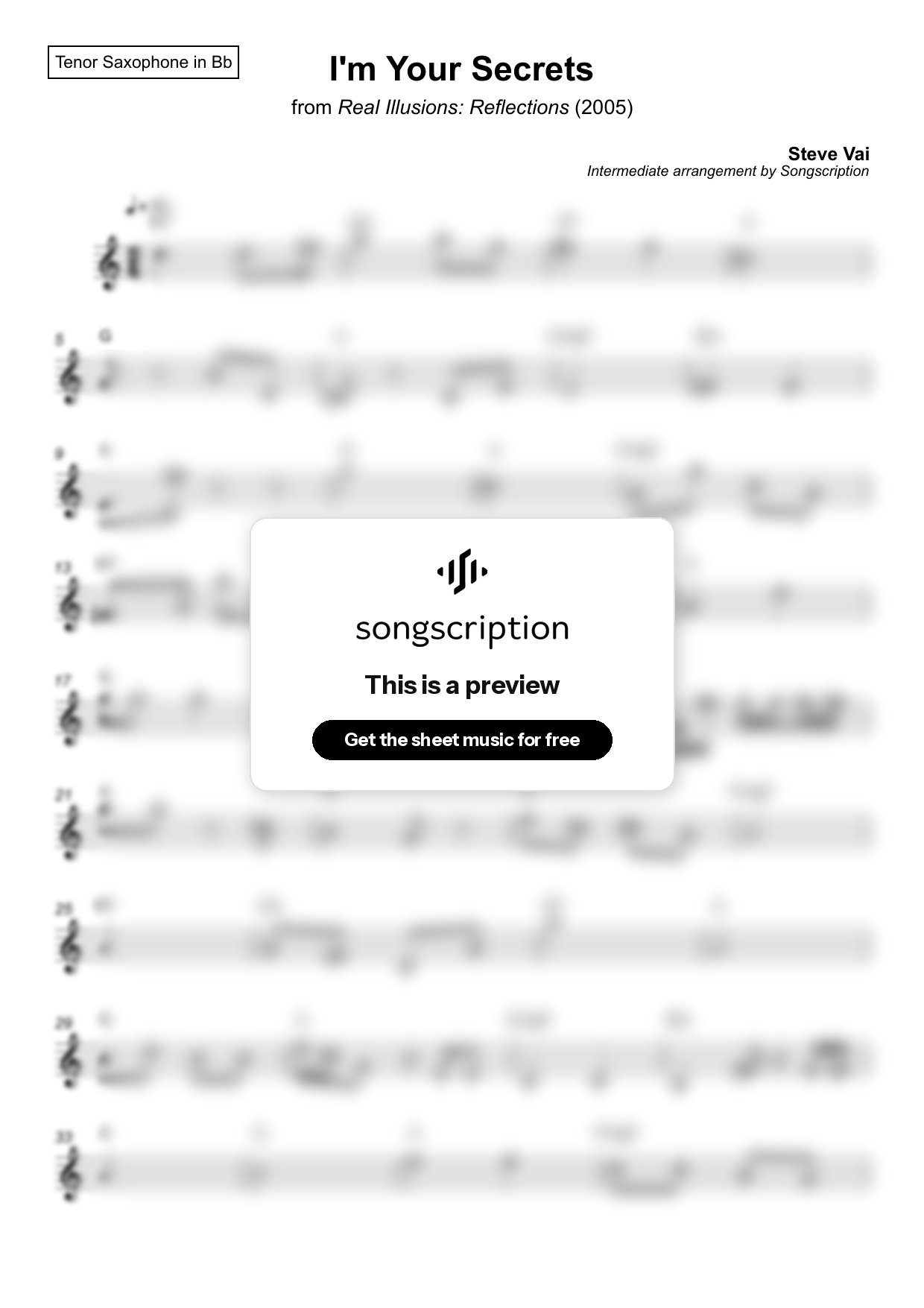 Intermediate Tenor Sax Sheet Music for "I'm Your Secrets" by Steve Vai
