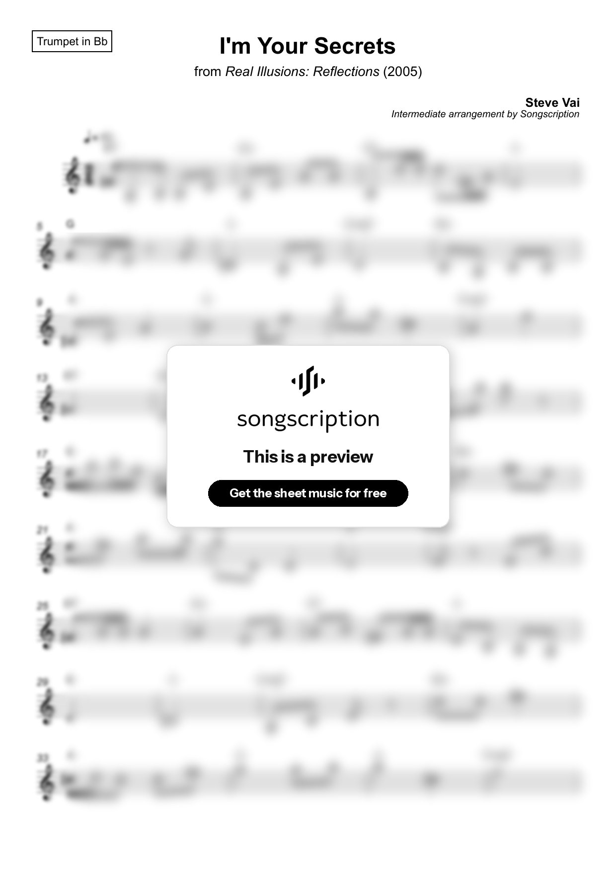 Intermediate Trumpet Sheet Music for "I'm Your Secrets" by Steve Vai