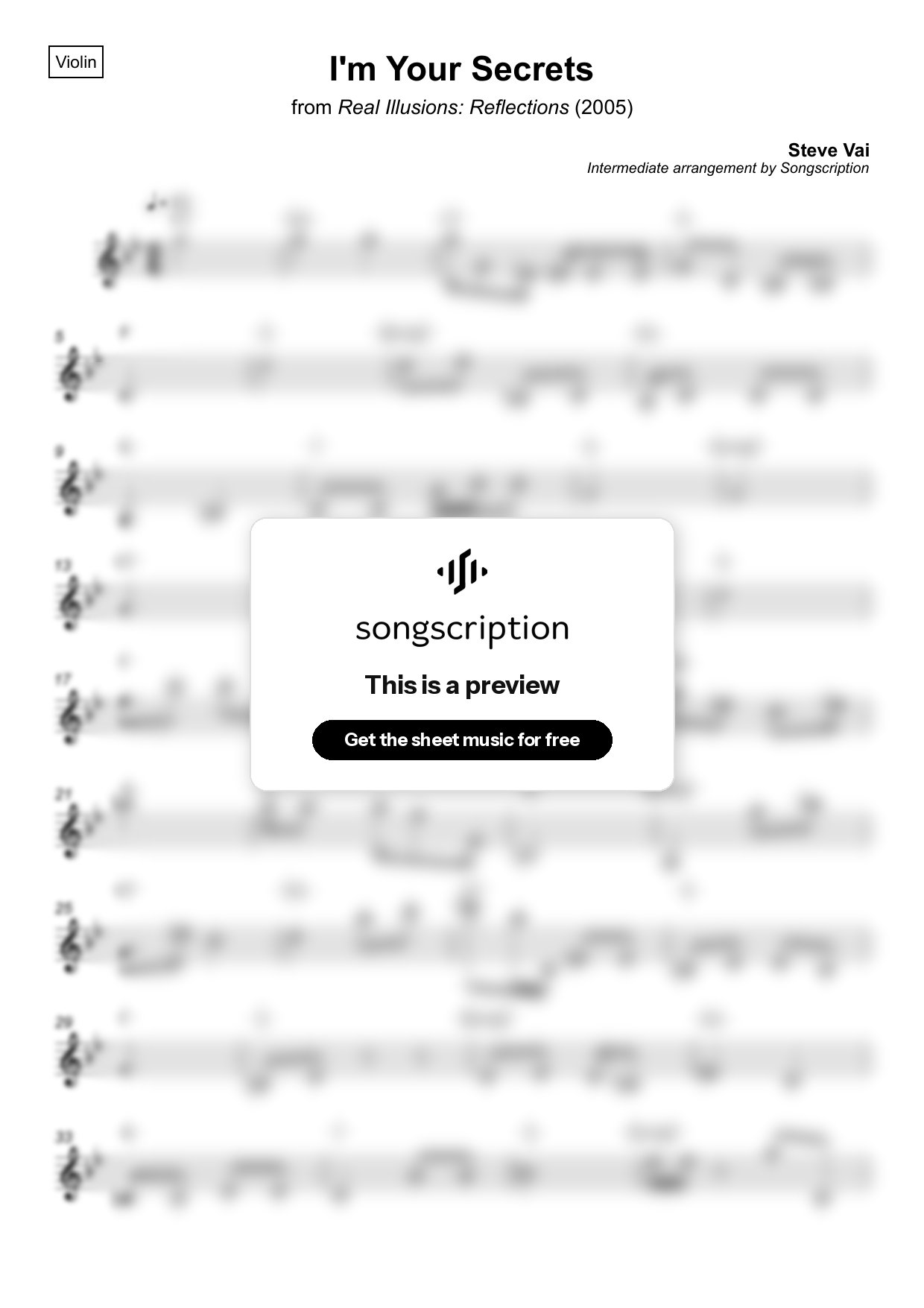 Intermediate Violin Sheet Music for "I'm Your Secrets" by Steve Vai