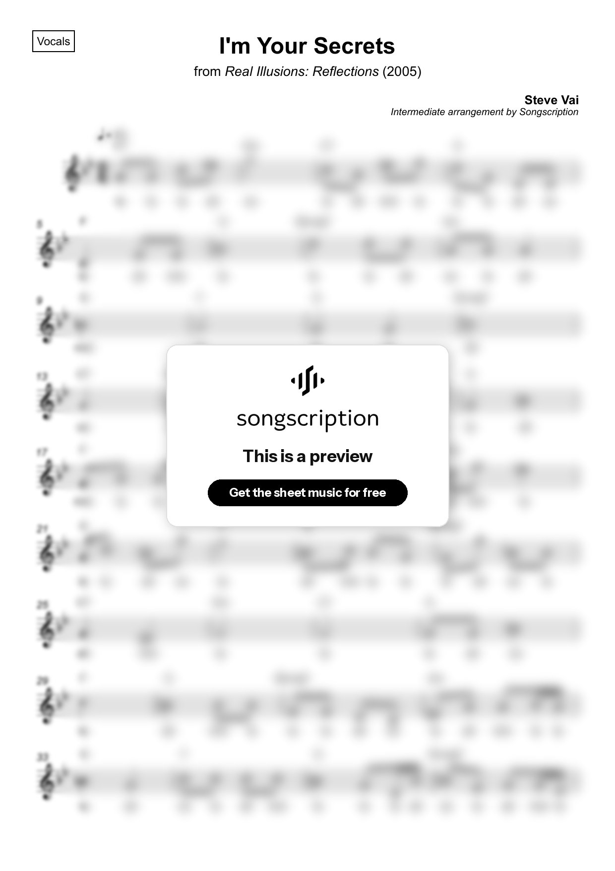 Intermediate Vocals Sheet Music for "I'm Your Secrets" by Steve Vai