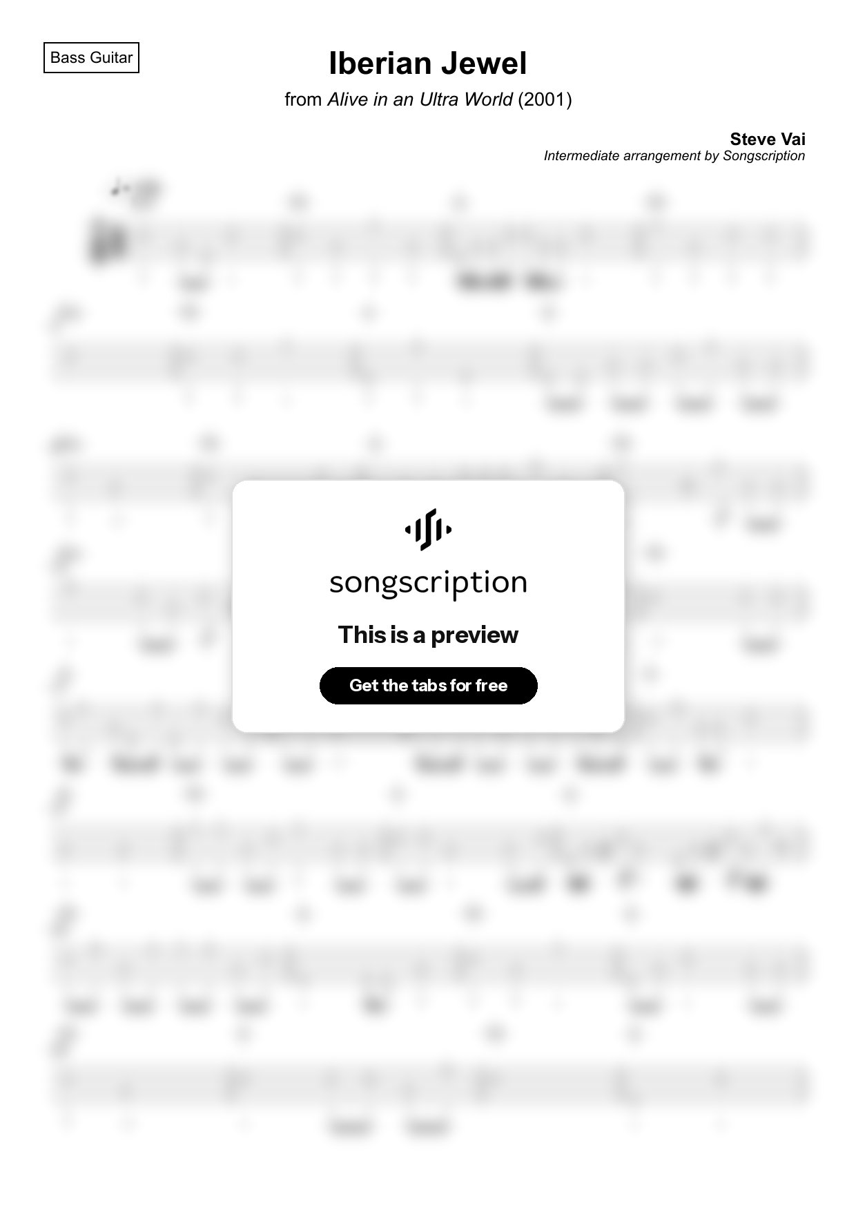 Intermediate Bass Guitar Tabs for "Iberian Jewel" by Steve Vai
