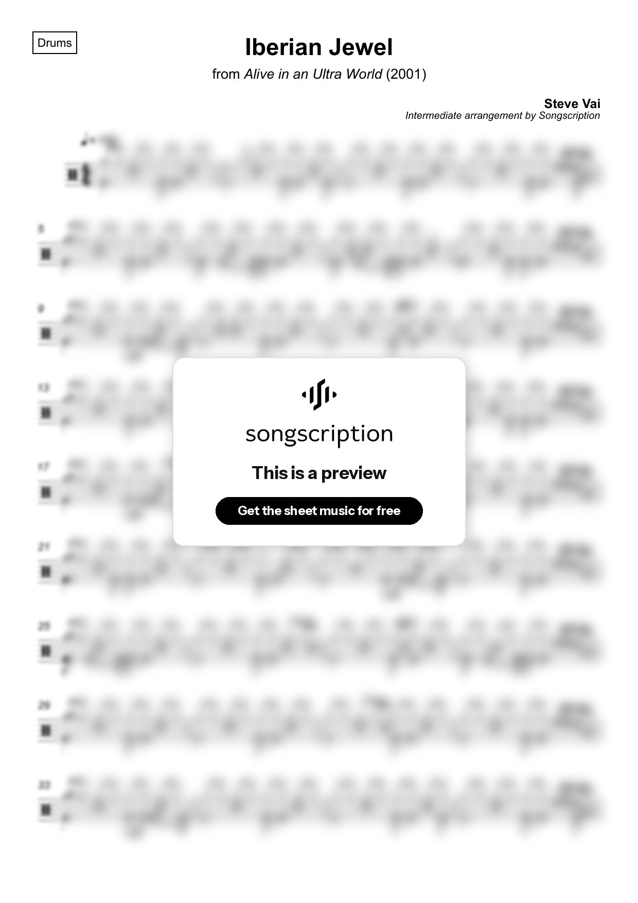 Intermediate Drums Sheet Music for "Iberian Jewel" by Steve Vai
