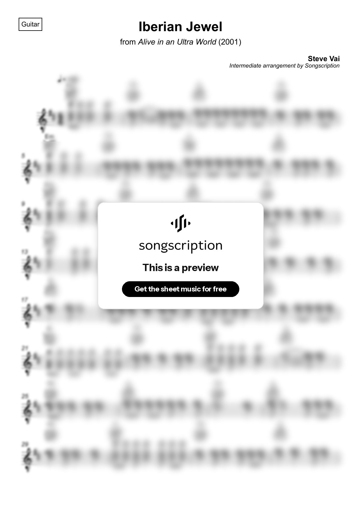 Intermediate Acoustic Guitar Sheet Music for "Iberian Jewel" by Steve Vai