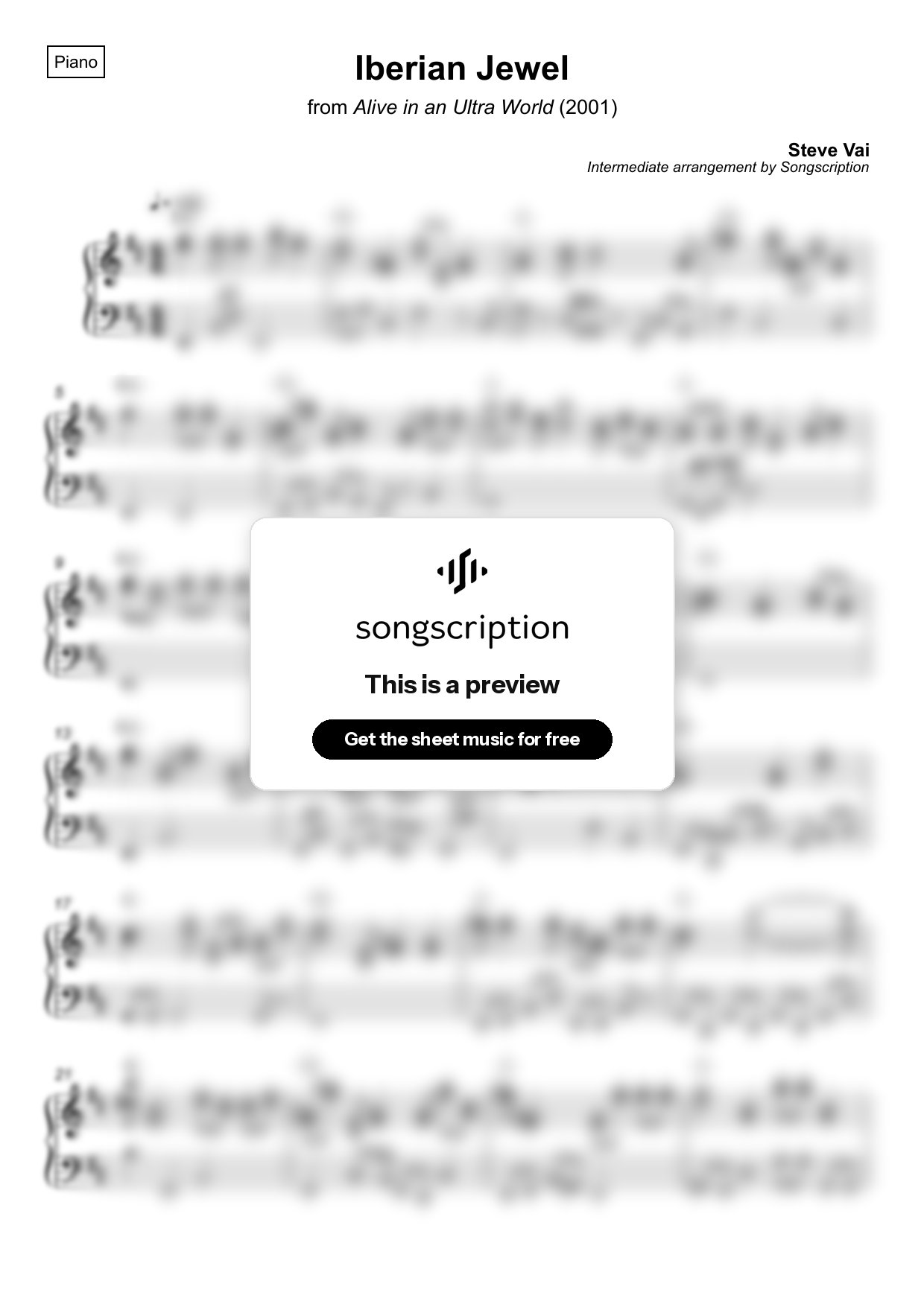 Intermediate Piano Sheet Music for "Iberian Jewel" by Steve Vai