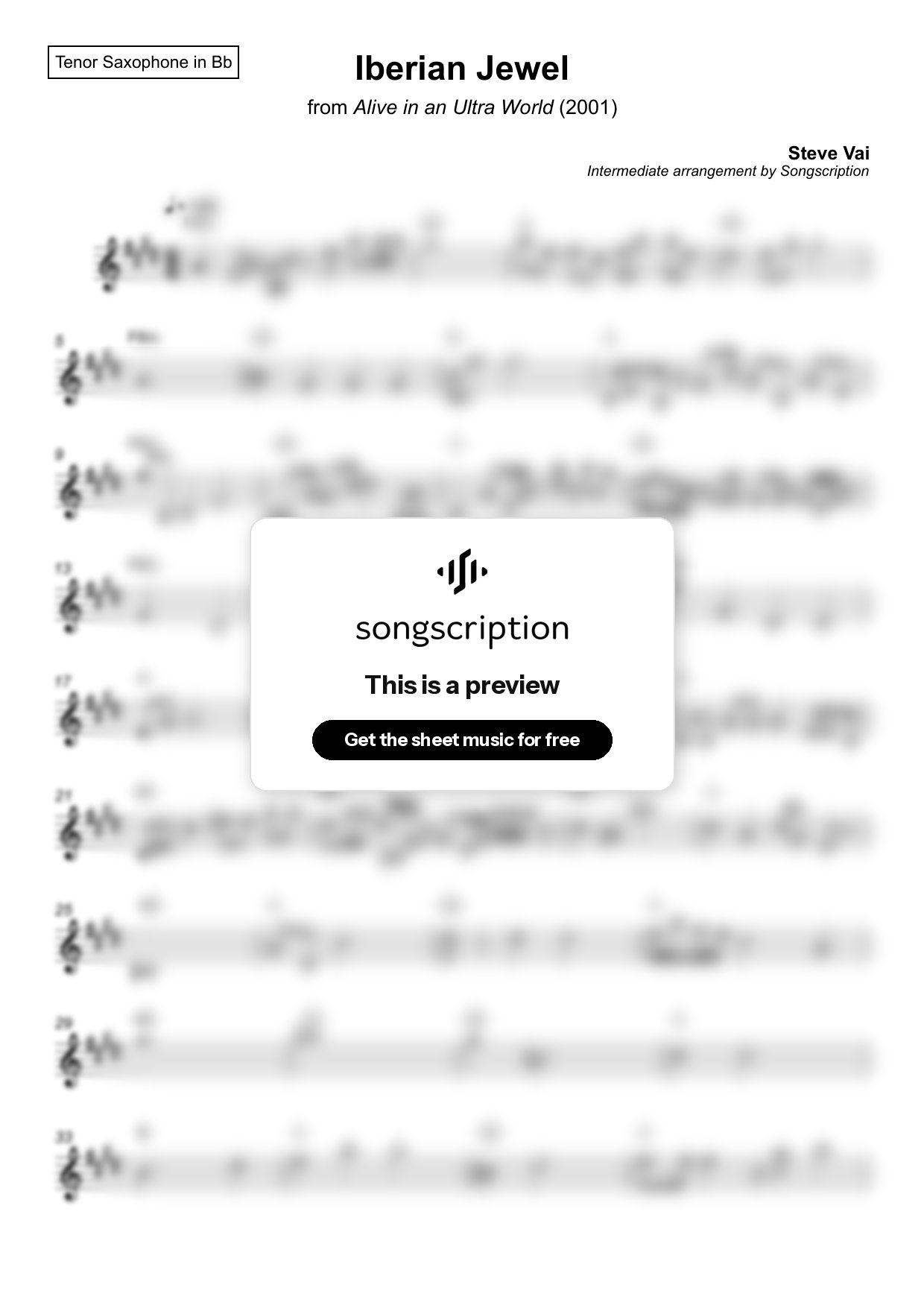 Intermediate Tenor Sax Sheet Music for "Iberian Jewel" by Steve Vai