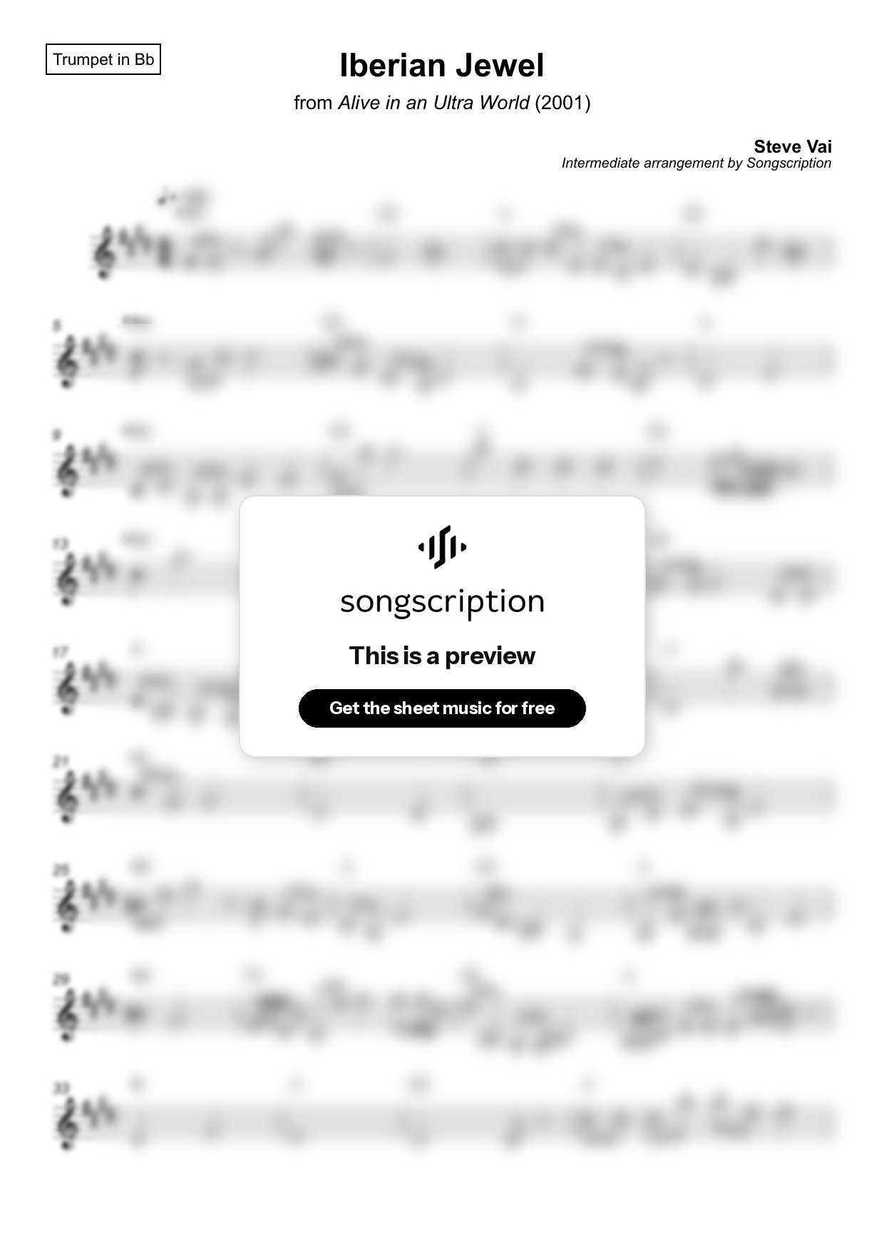 Intermediate Trumpet Sheet Music for "Iberian Jewel" by Steve Vai