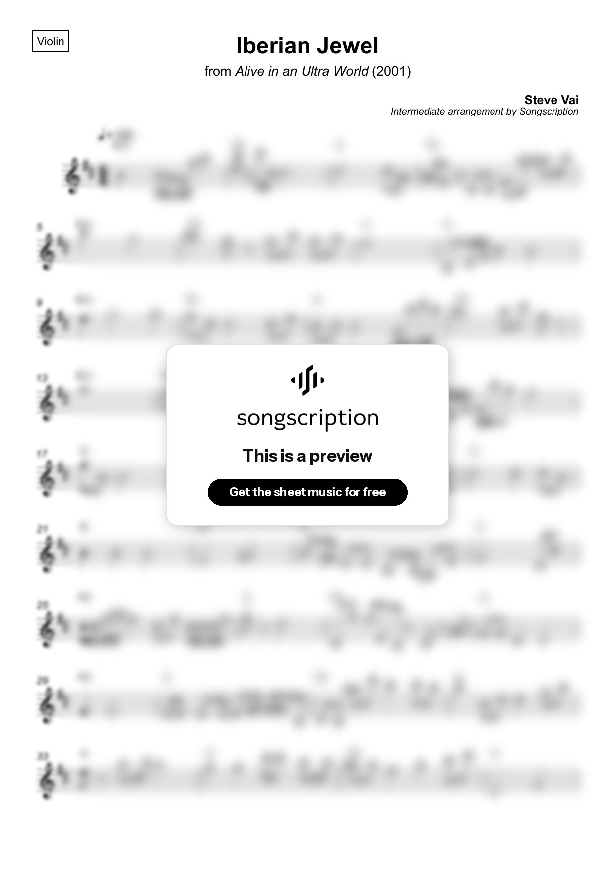 Intermediate Violin Sheet Music for "Iberian Jewel" by Steve Vai