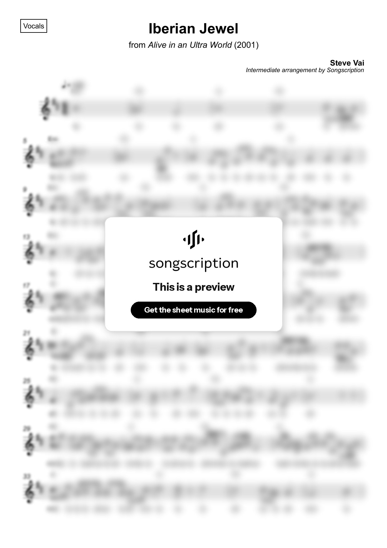 Intermediate Vocals Sheet Music for "Iberian Jewel" by Steve Vai