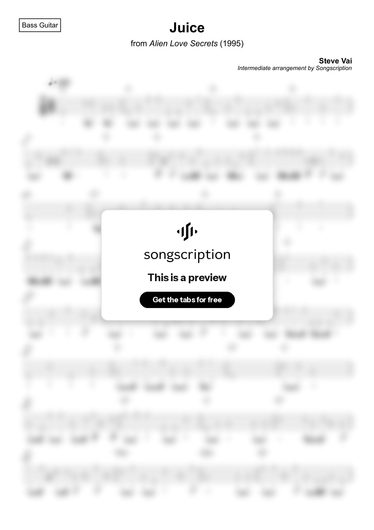 Intermediate Bass Guitar Tabs for "Juice" by Steve Vai