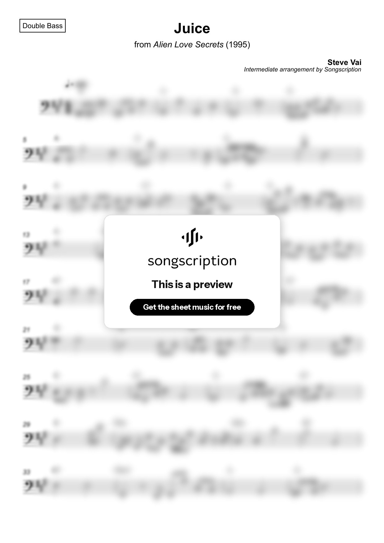 Intermediate Double Bass Sheet Music for "Juice" by Steve Vai