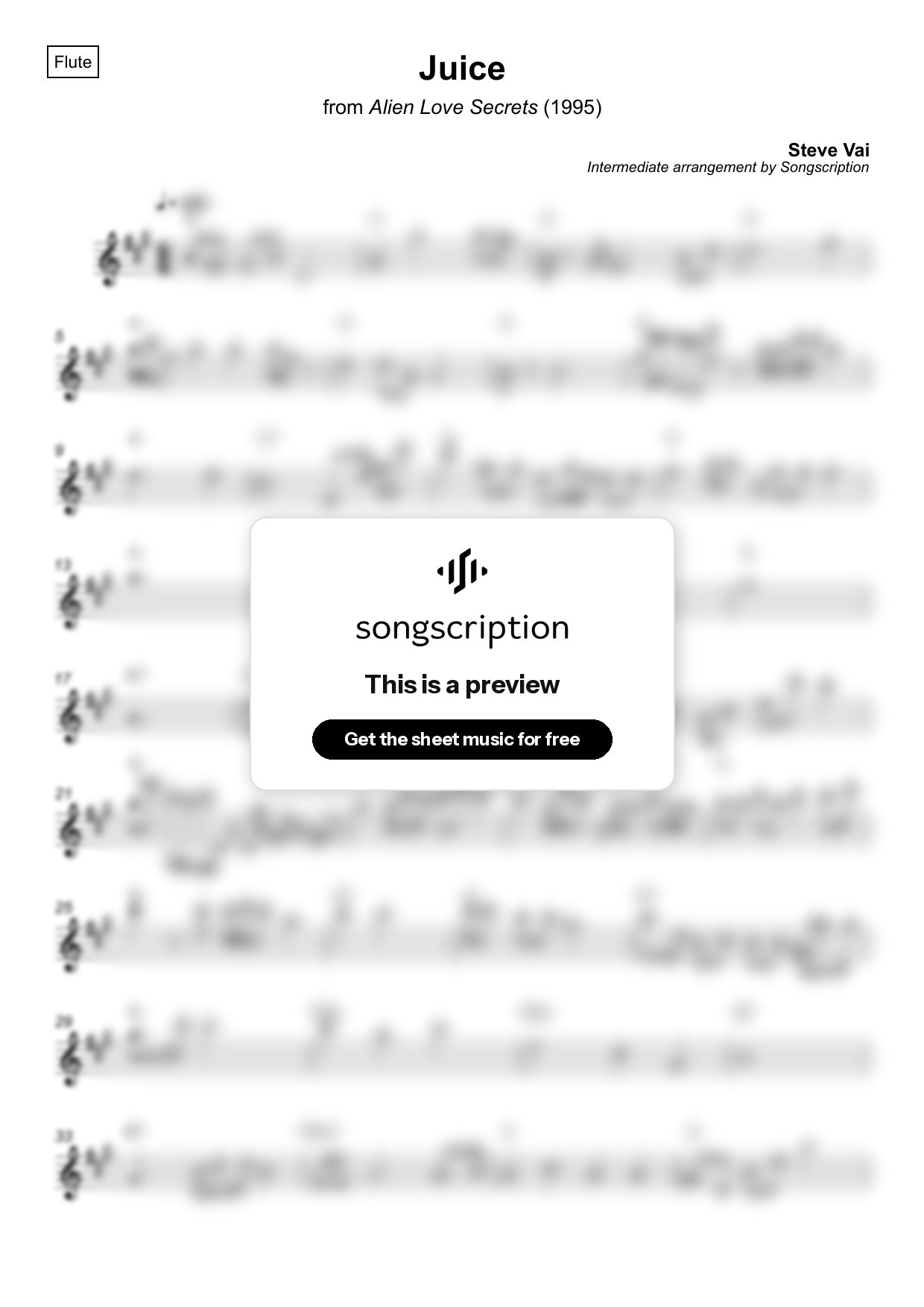 Intermediate Flute Sheet Music for "Juice" by Steve Vai