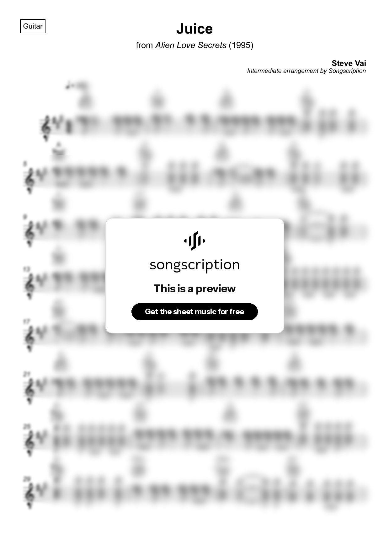 Intermediate Acoustic Guitar Sheet Music for "Juice" by Steve Vai