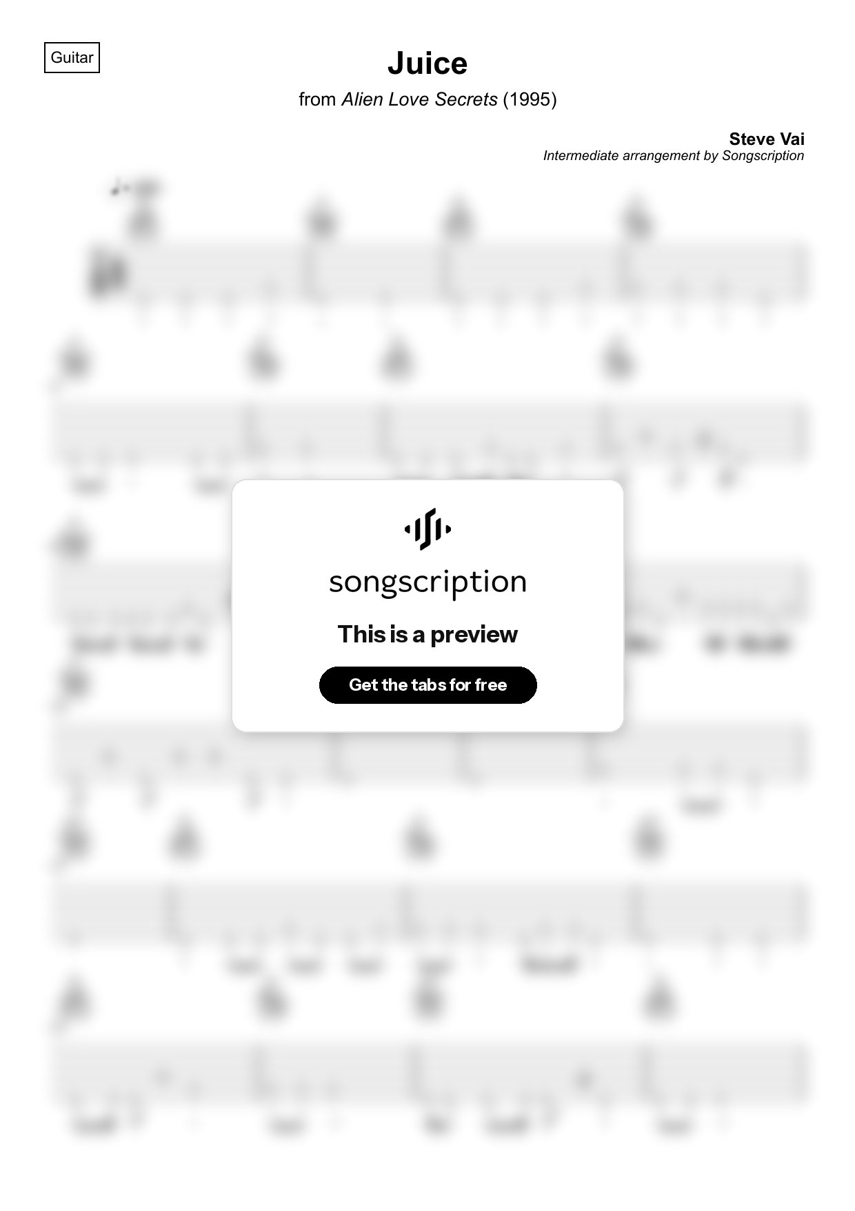 Intermediate Acoustic Guitar Tabs for "Juice" by Steve Vai