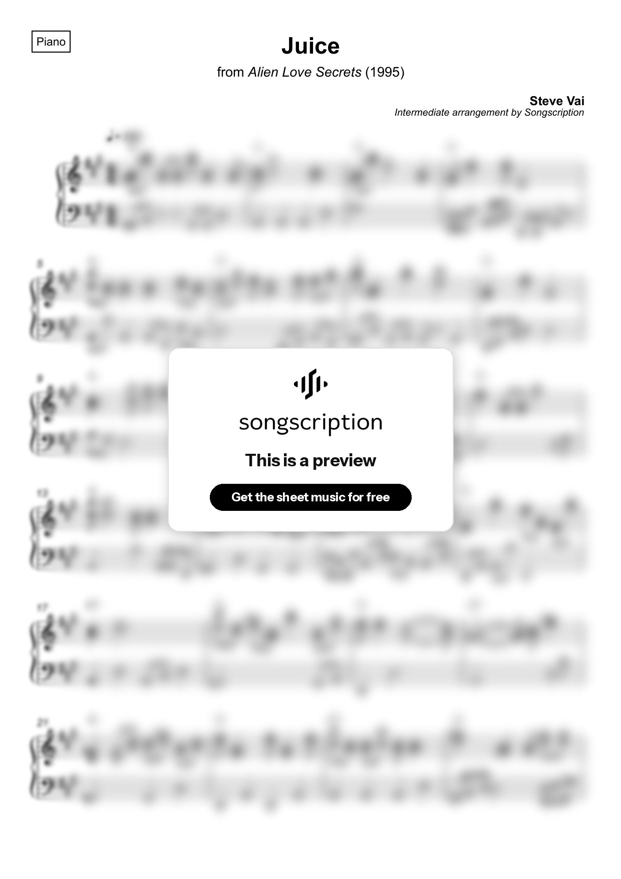 Intermediate Piano Sheet Music for "Juice" by Steve Vai