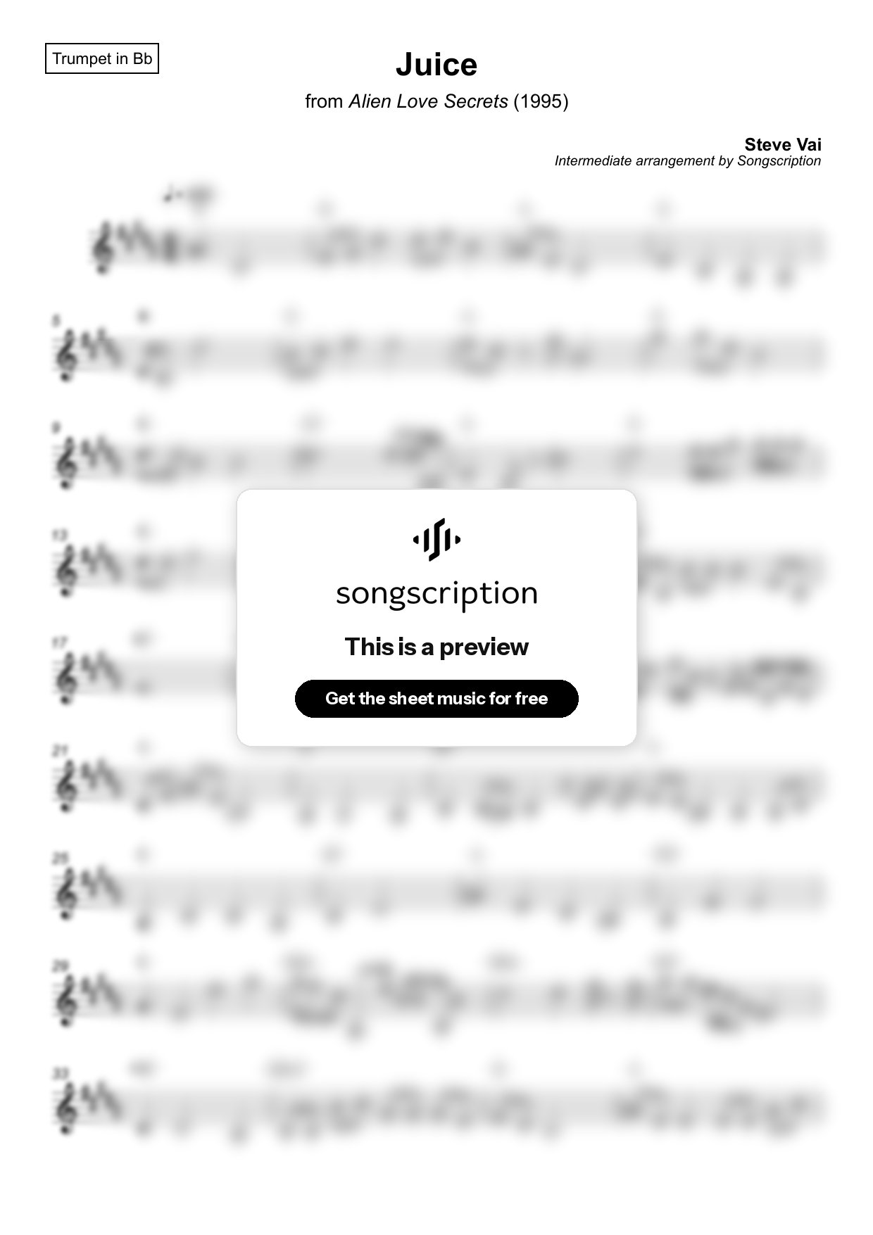Intermediate Trumpet Sheet Music for "Juice" by Steve Vai