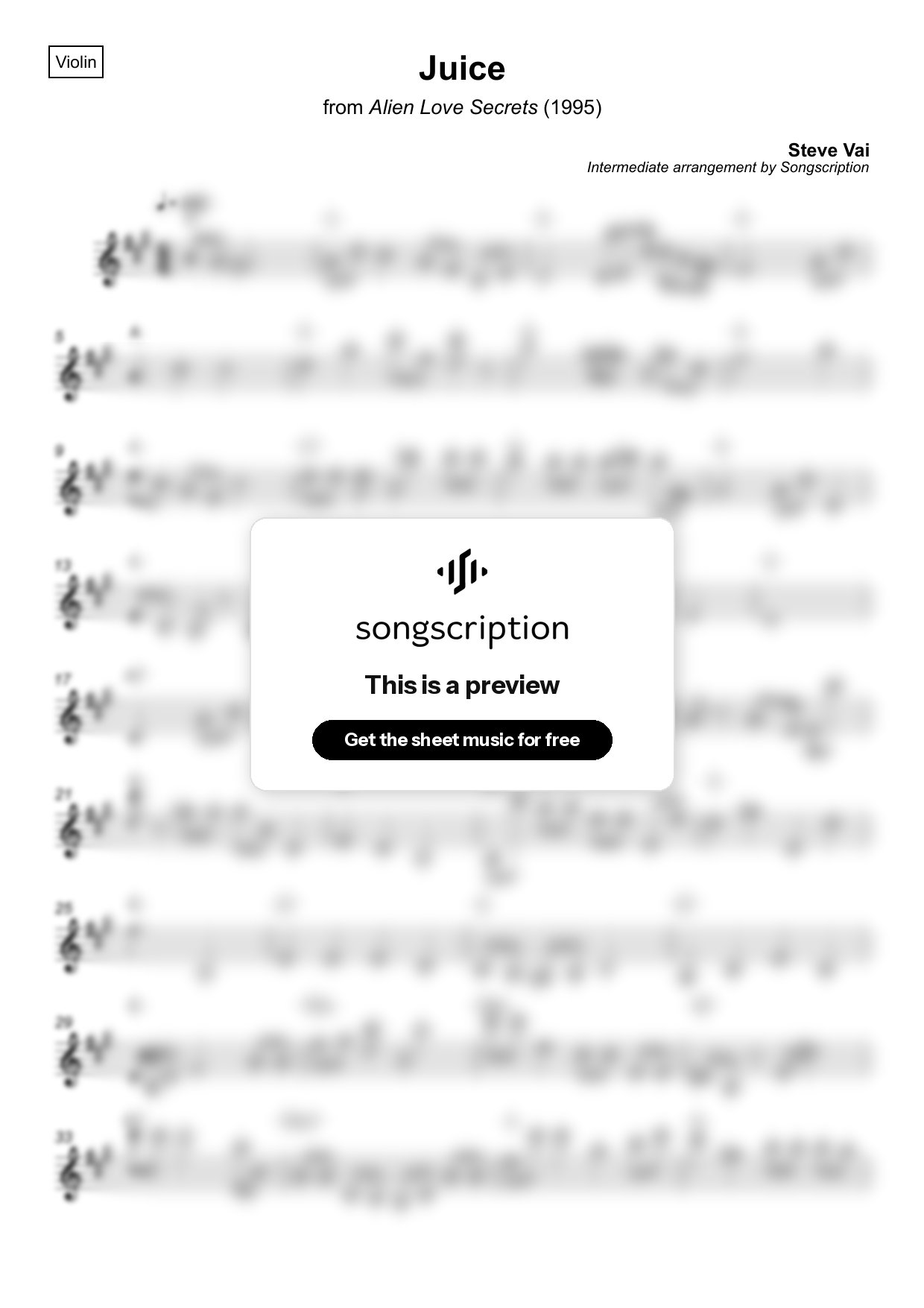 Intermediate Violin Sheet Music for "Juice" by Steve Vai