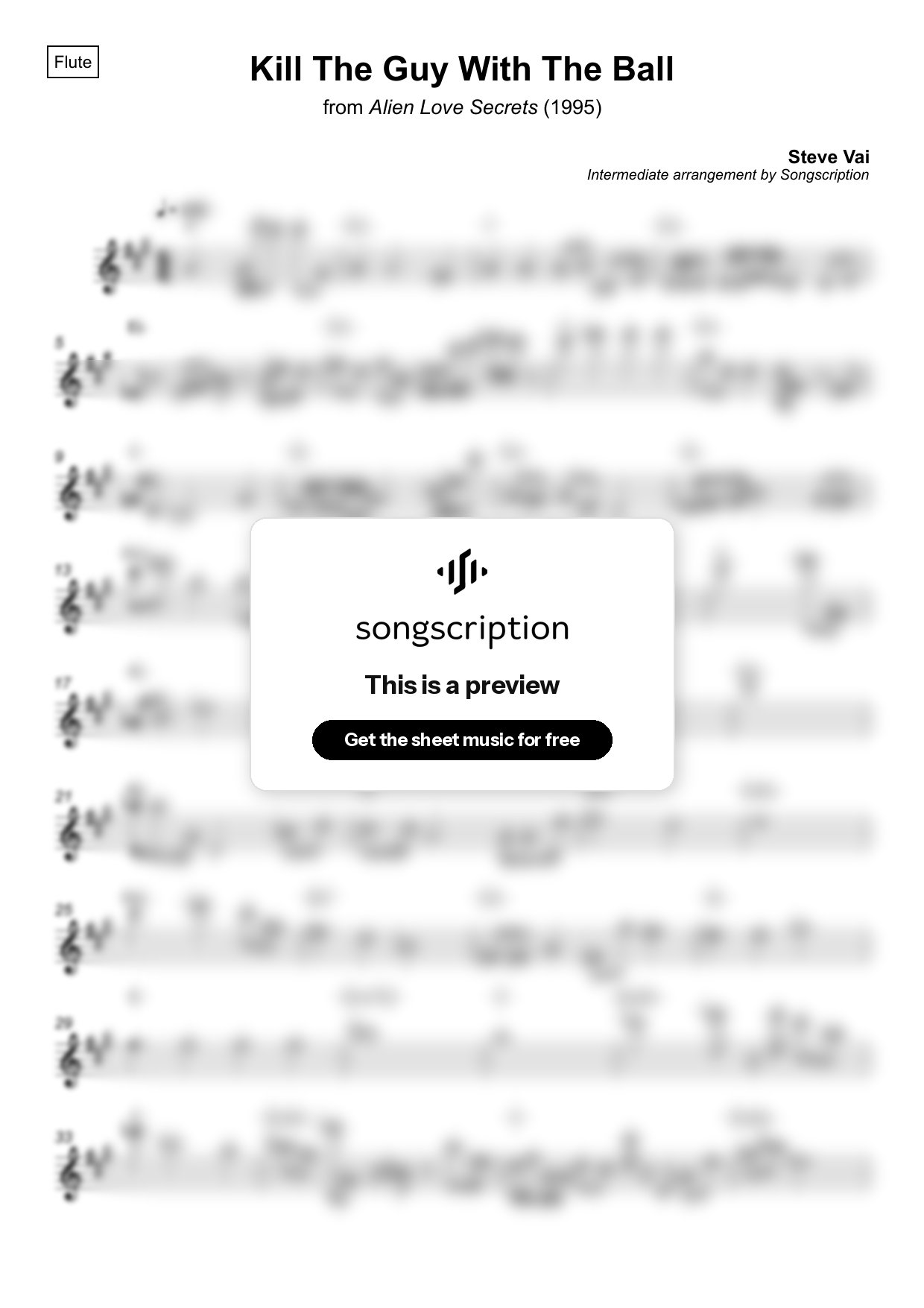 Intermediate Flute Sheet Music for "Kill The Guy With The Ball" by Steve Vai