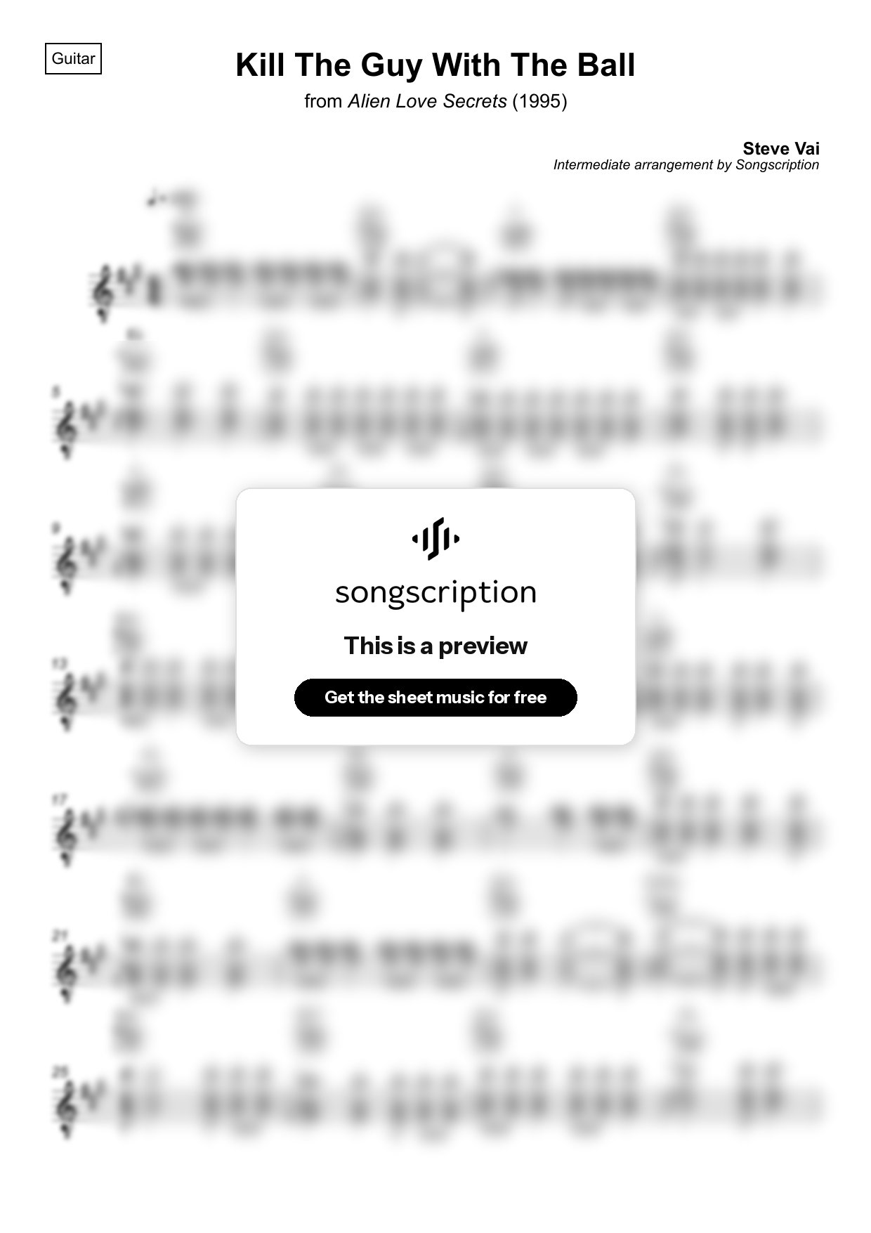 Intermediate Acoustic Guitar Sheet Music for "Kill The Guy With The Ball" by Steve Vai