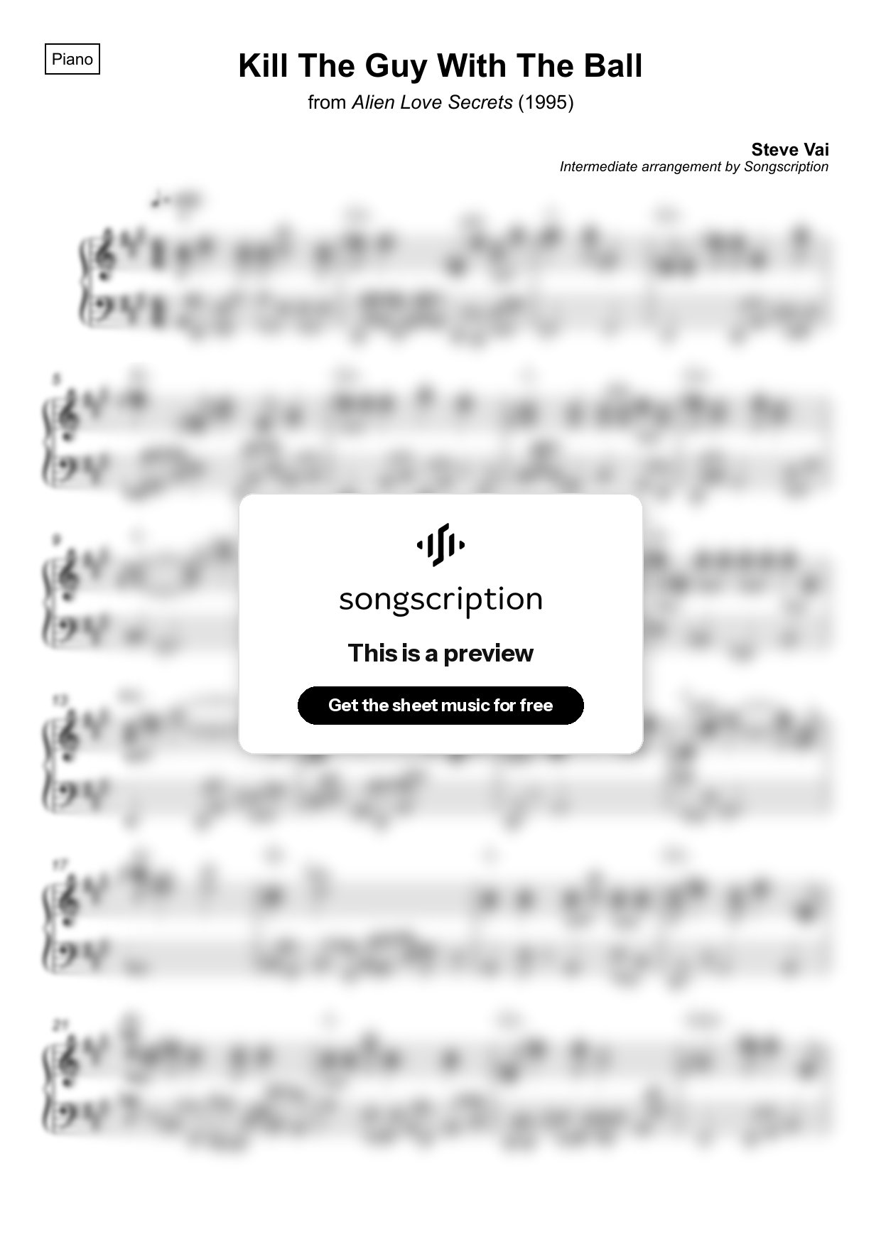 Intermediate Piano Sheet Music for "Kill The Guy With The Ball" by Steve Vai