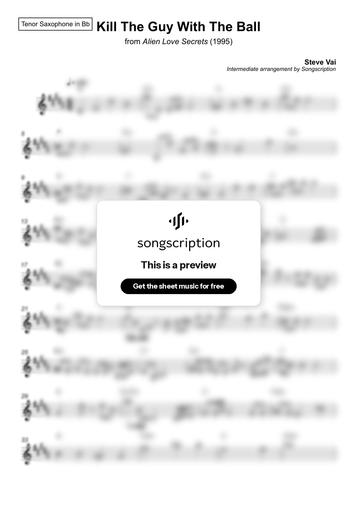 Intermediate Tenor Sax Sheet Music for "Kill The Guy With The Ball" by Steve Vai