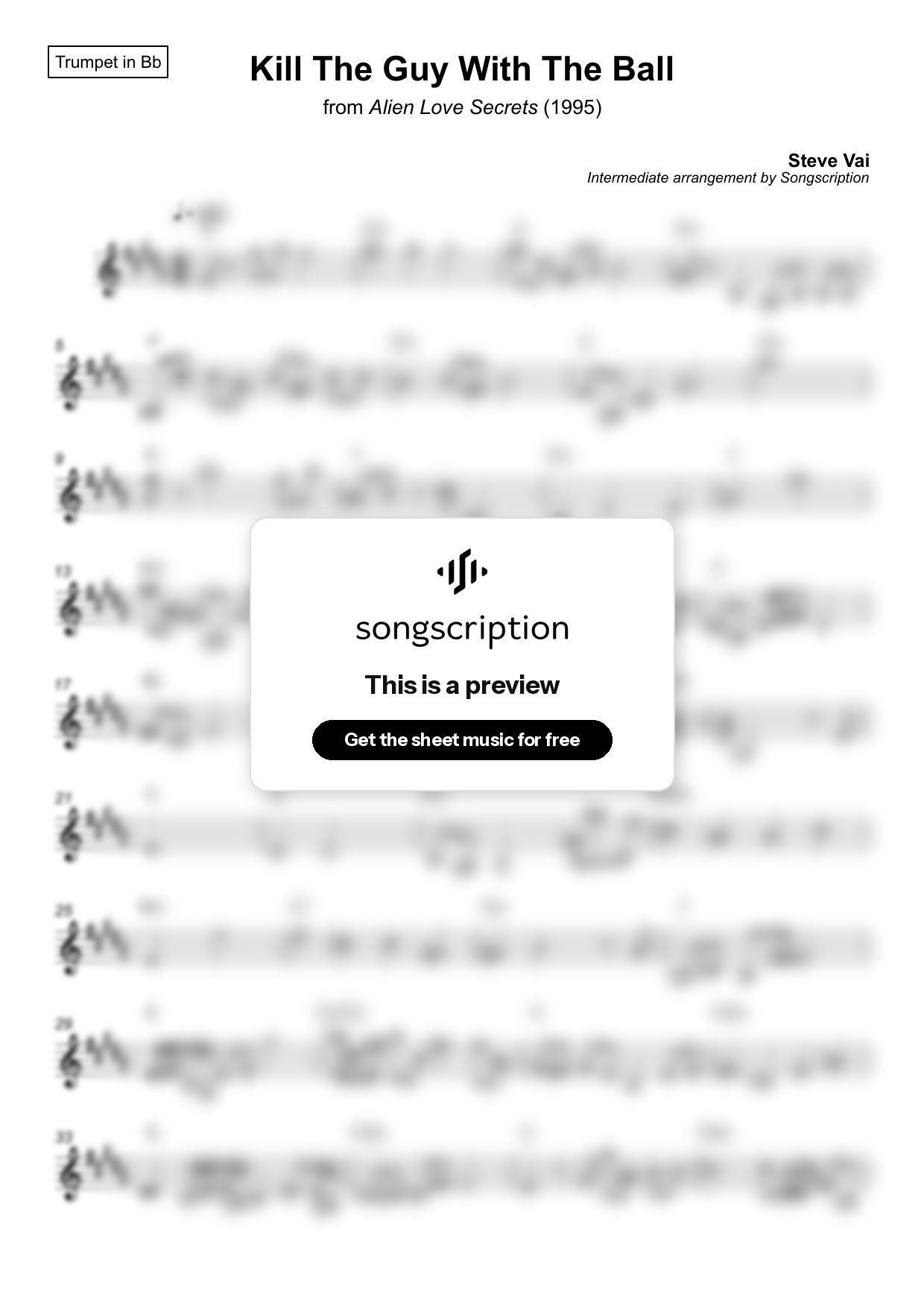 Intermediate Trumpet Sheet Music for "Kill The Guy With The Ball" by Steve Vai