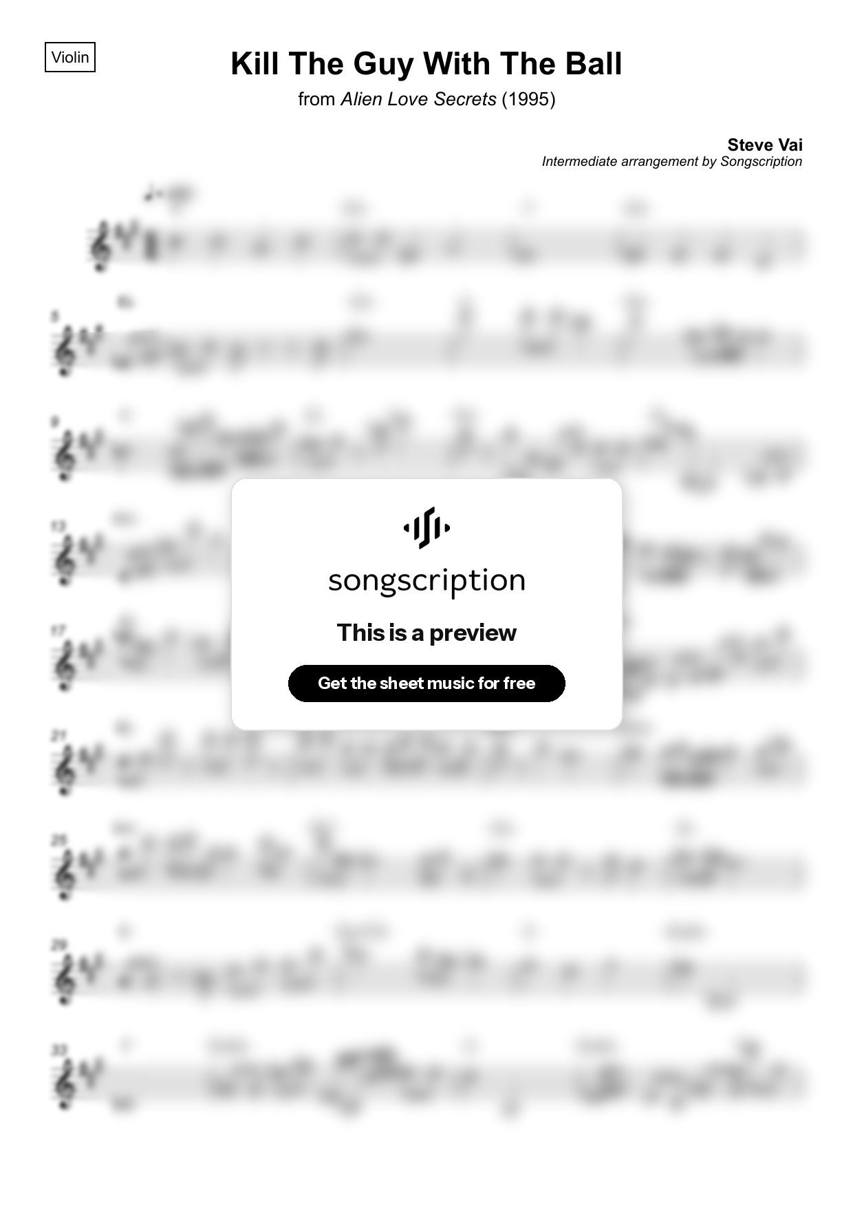 Intermediate Violin Sheet Music for "Kill The Guy With The Ball" by Steve Vai