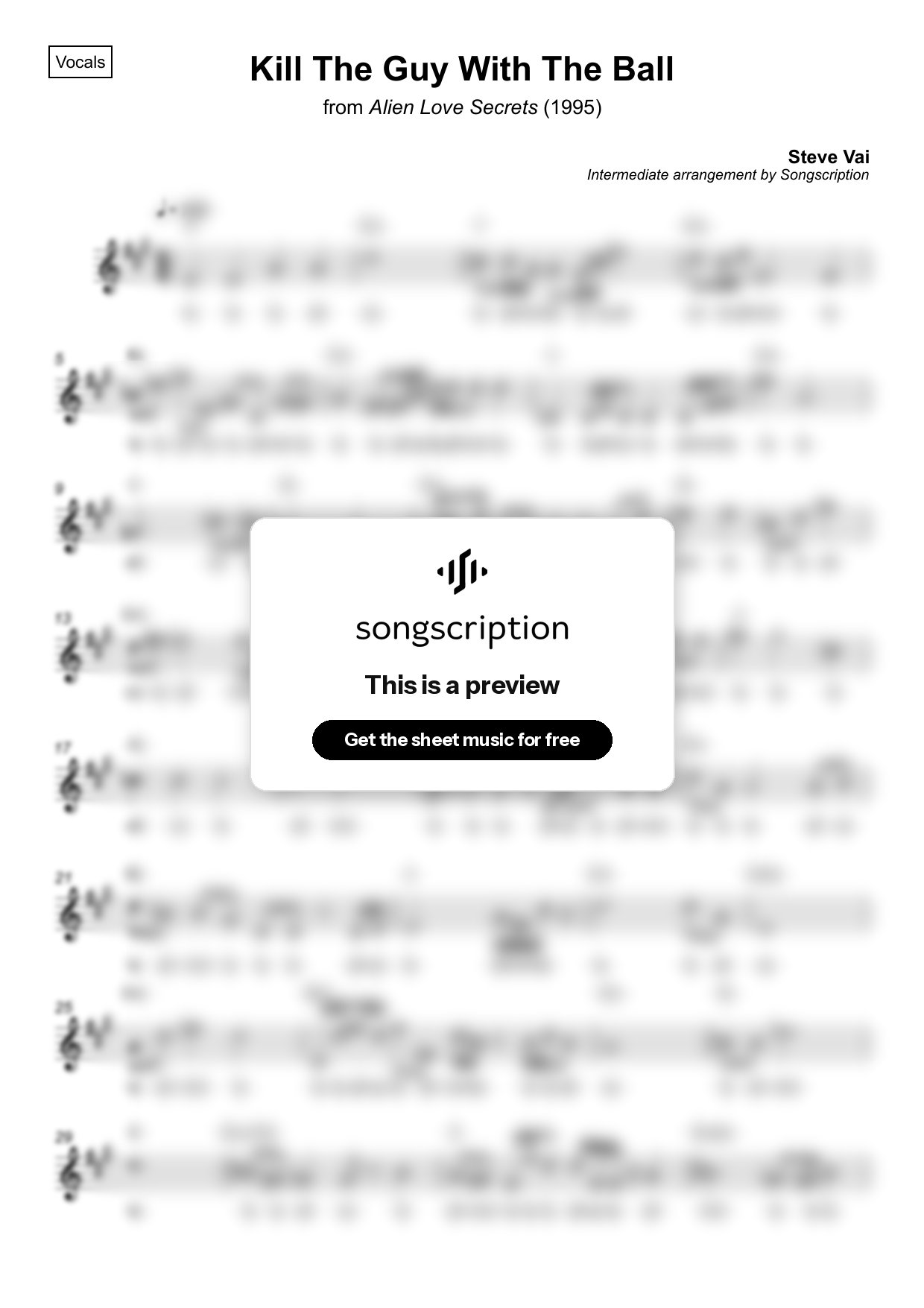 Intermediate Vocals Sheet Music for "Kill The Guy With The Ball" by Steve Vai