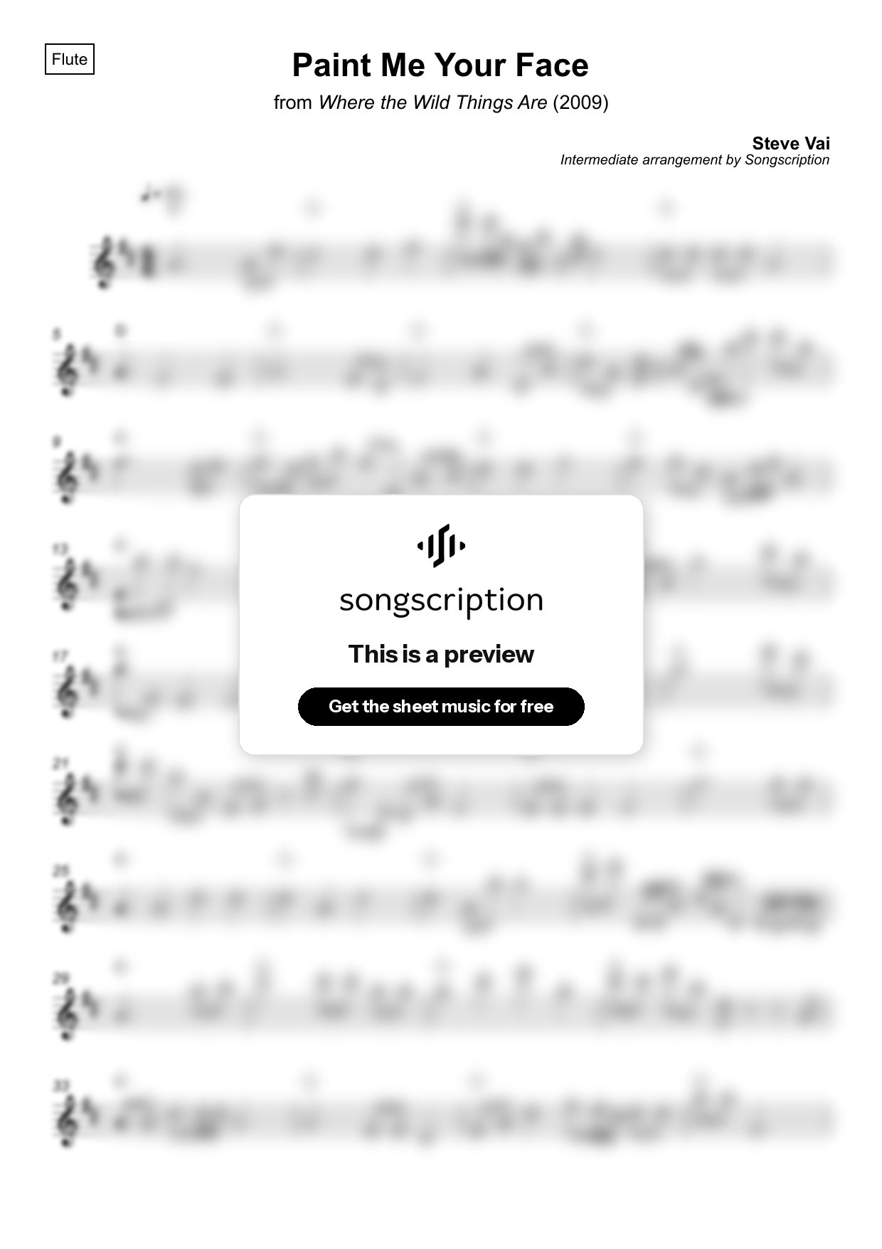 Intermediate Flute Sheet Music for "Paint Me Your Face" by Steve Vai