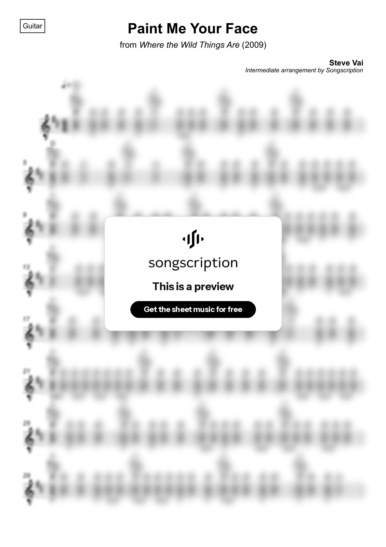 Intermediate Acoustic Guitar Sheet Music for "Paint Me Your Face" by Steve Vai