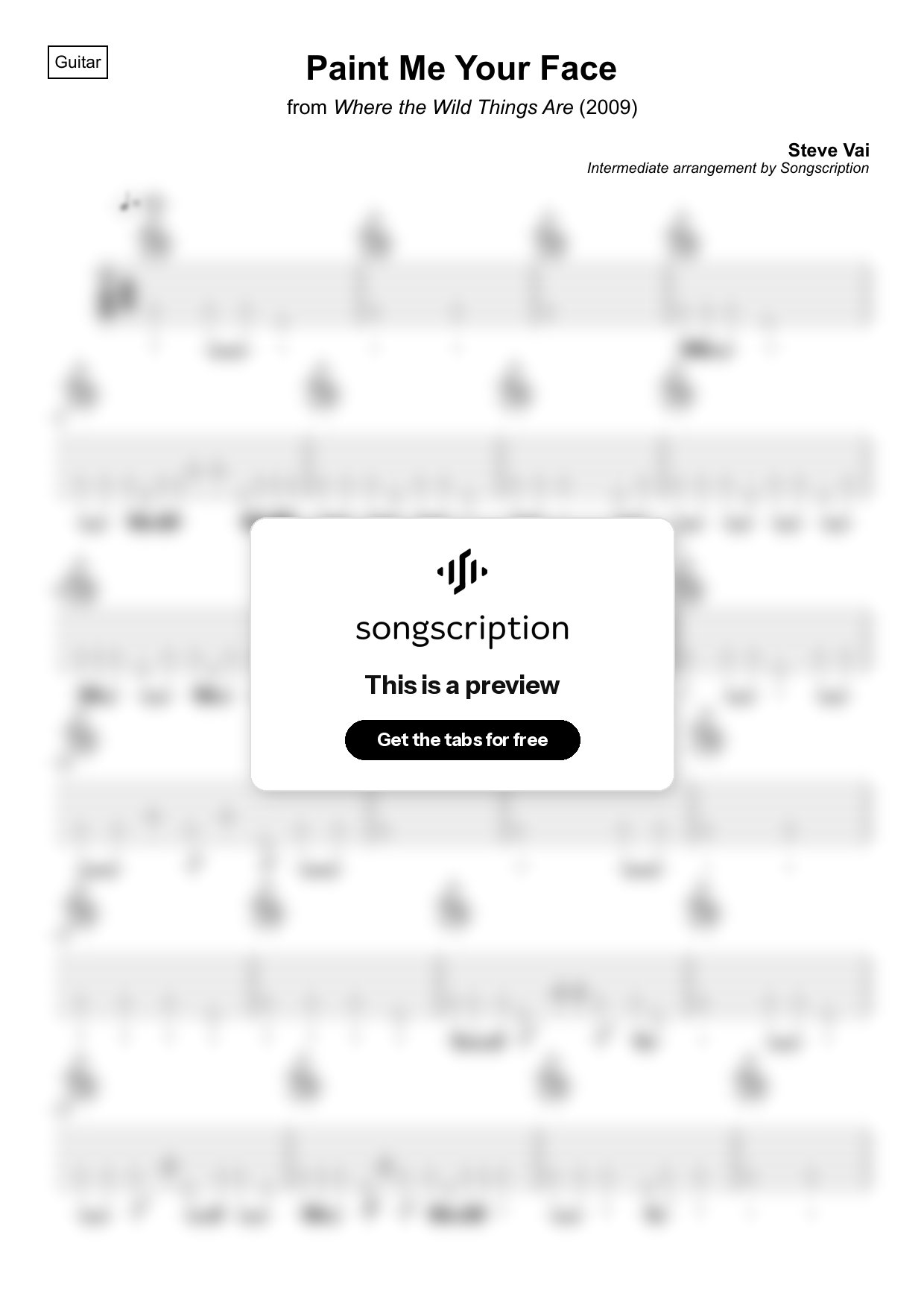 Intermediate Acoustic Guitar Tabs for "Paint Me Your Face" by Steve Vai