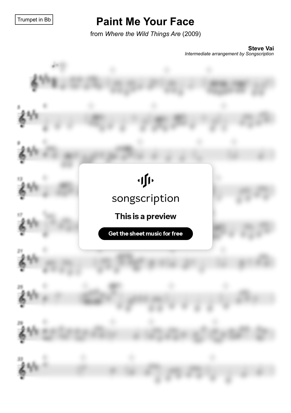 Intermediate Trumpet Sheet Music for "Paint Me Your Face" by Steve Vai