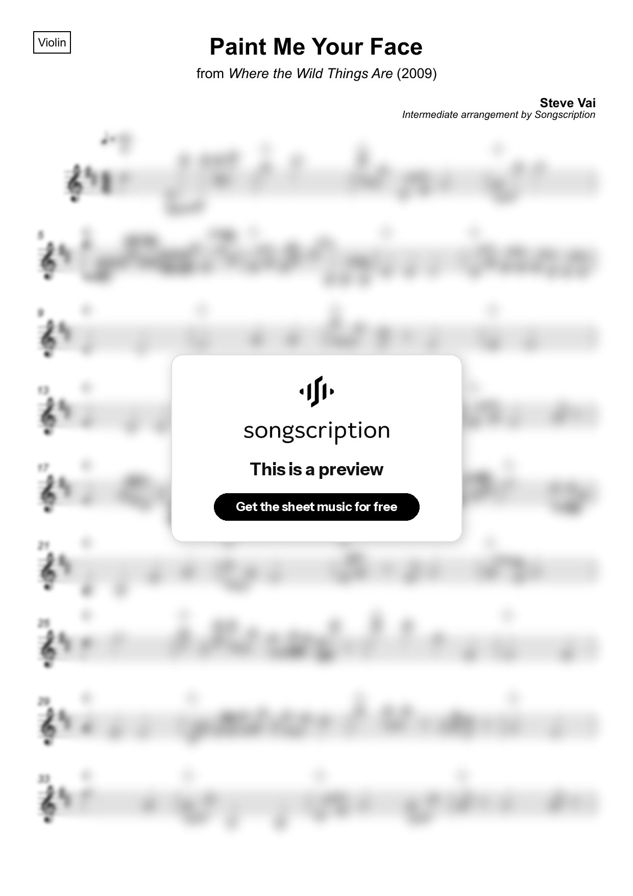 Intermediate Violin Sheet Music for "Paint Me Your Face" by Steve Vai