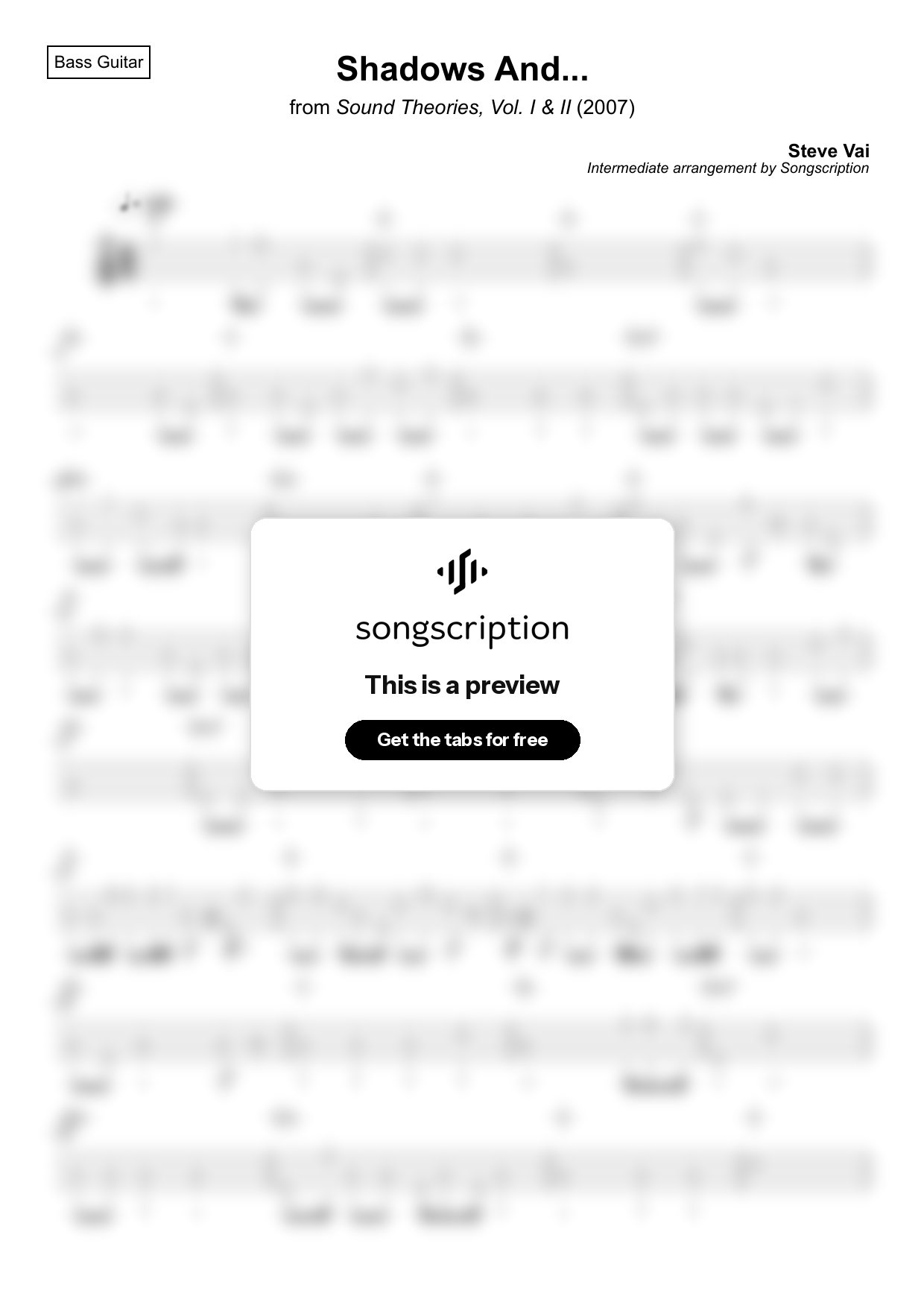 Intermediate Bass Guitar Tabs for "Shadows And..." by Steve Vai