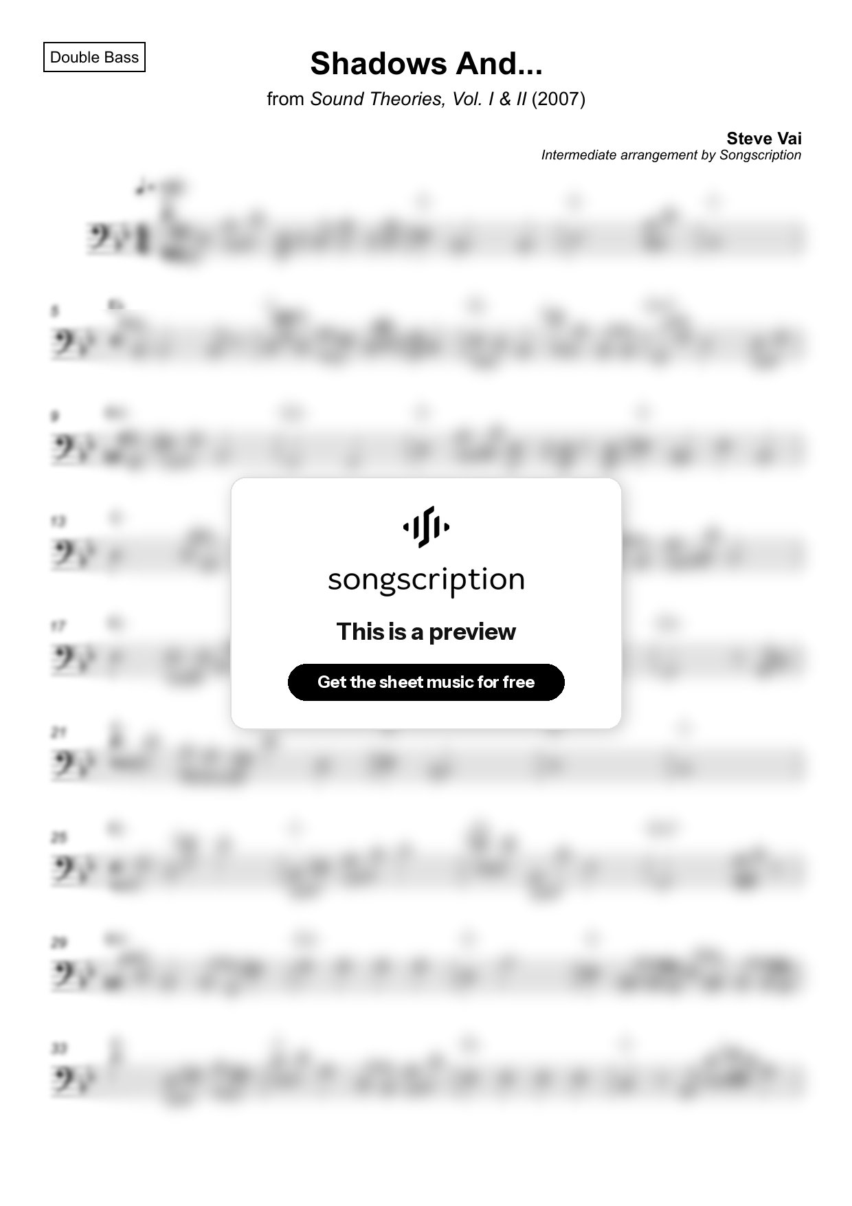 Intermediate Double Bass Sheet Music for "Shadows And..." by Steve Vai