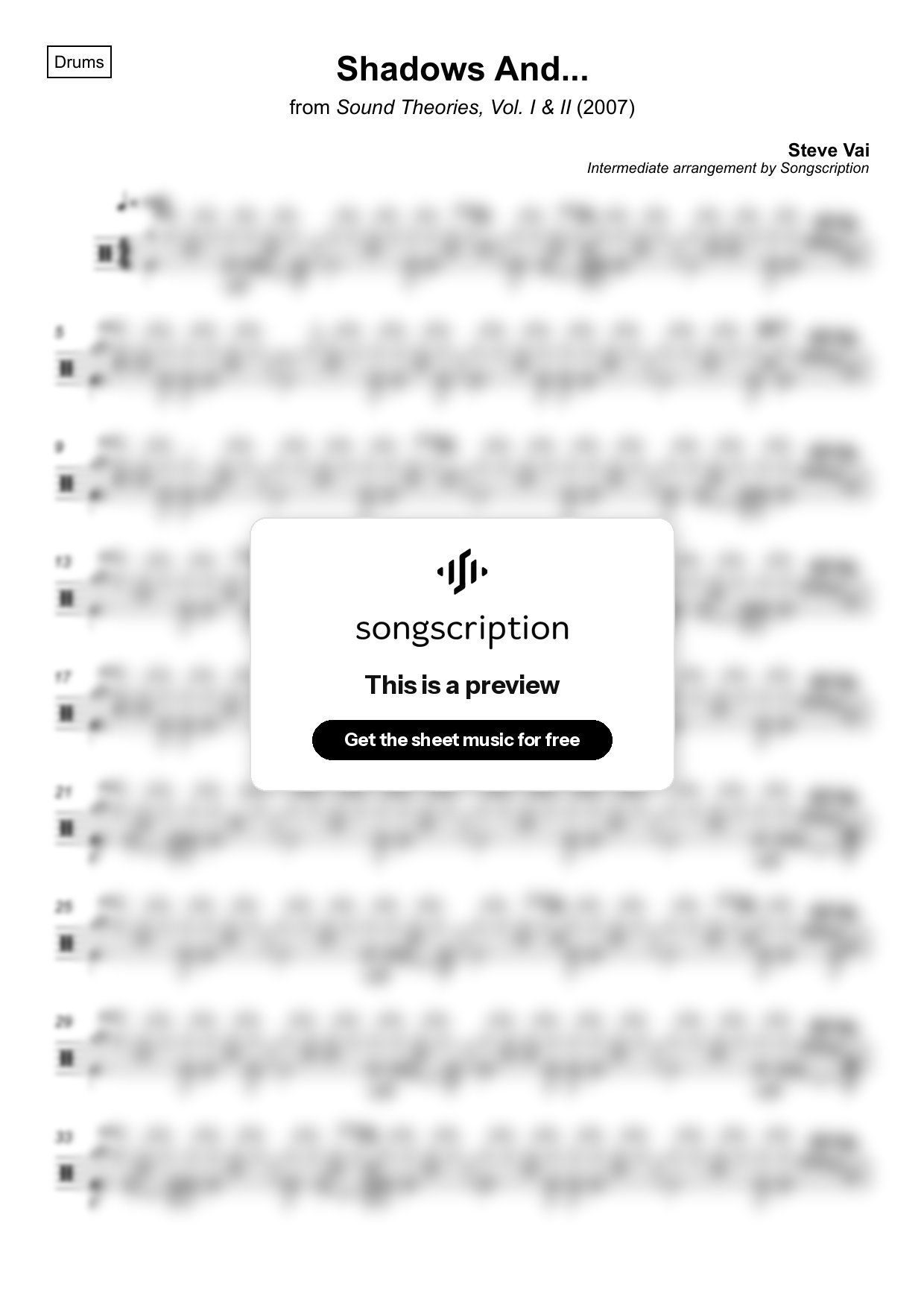 Intermediate Drums Sheet Music for "Shadows And..." by Steve Vai