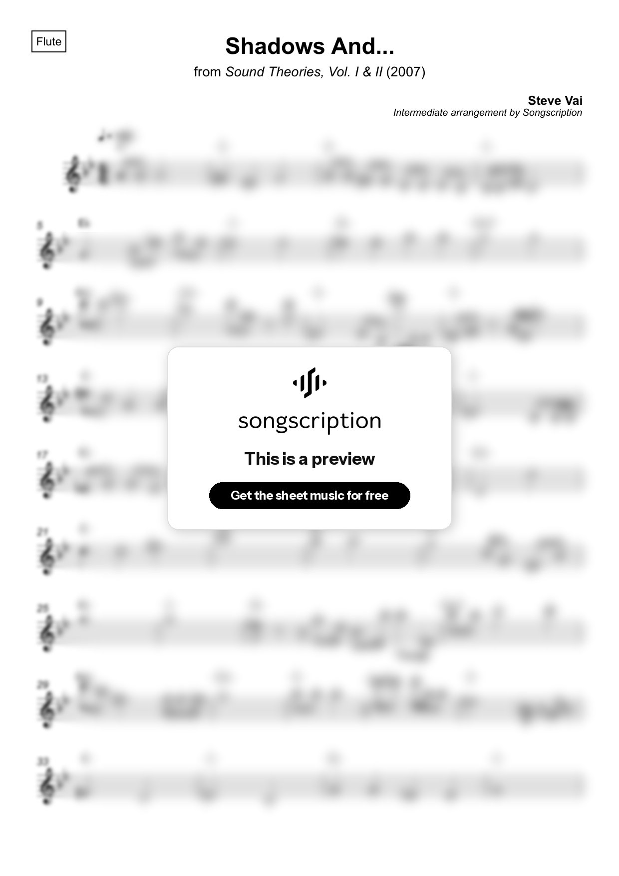Intermediate Flute Sheet Music for "Shadows And..." by Steve Vai
