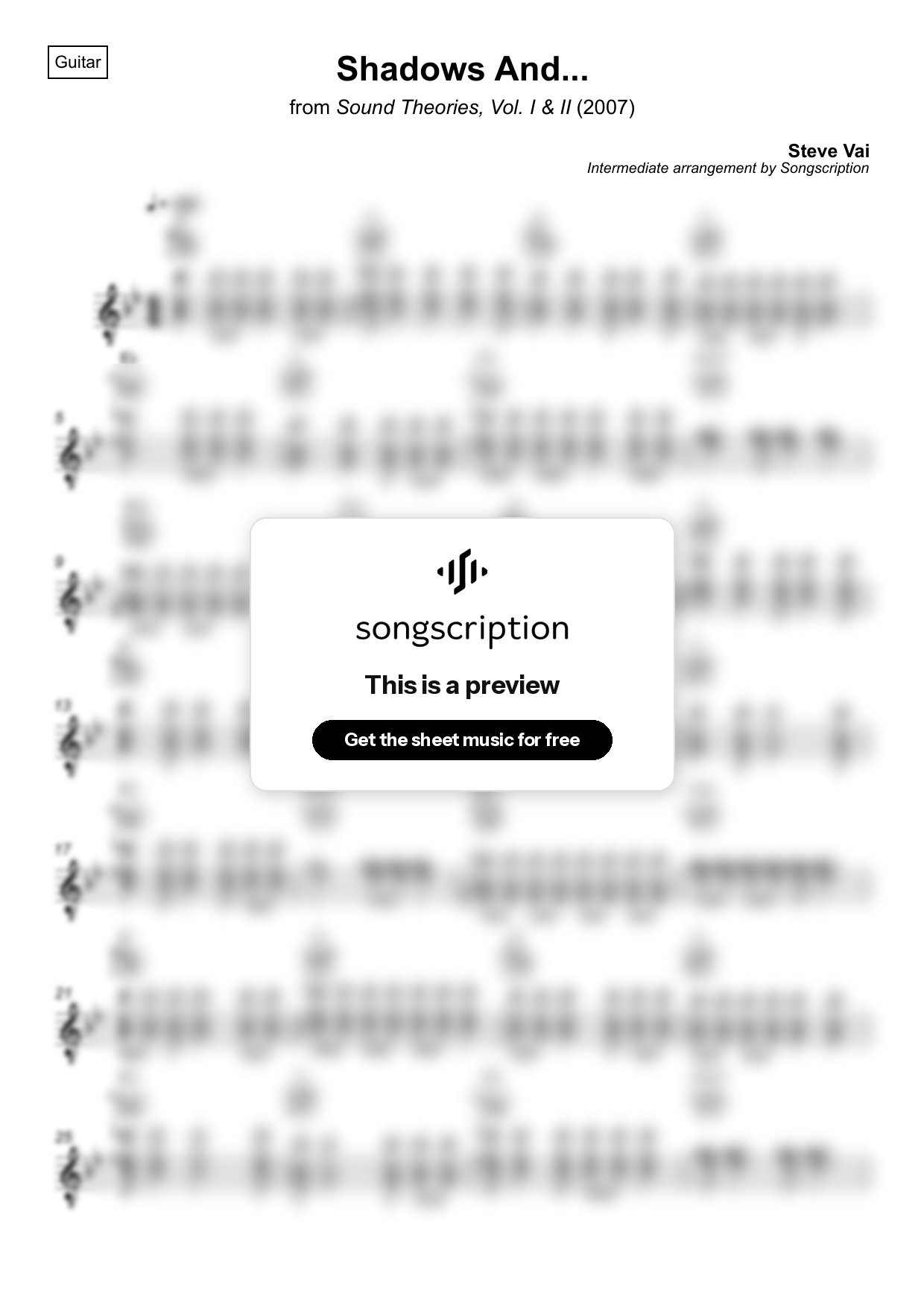 Intermediate Acoustic Guitar Sheet Music for "Shadows And..." by Steve Vai