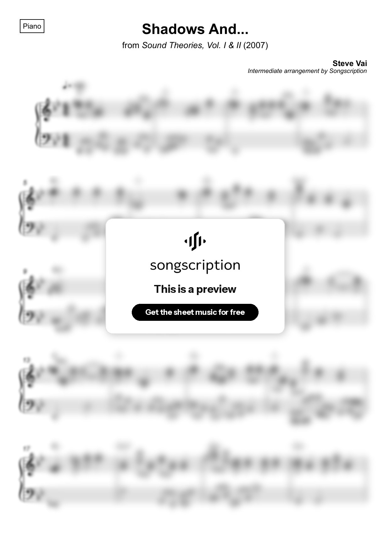 Intermediate Piano Sheet Music for "Shadows And..." by Steve Vai
