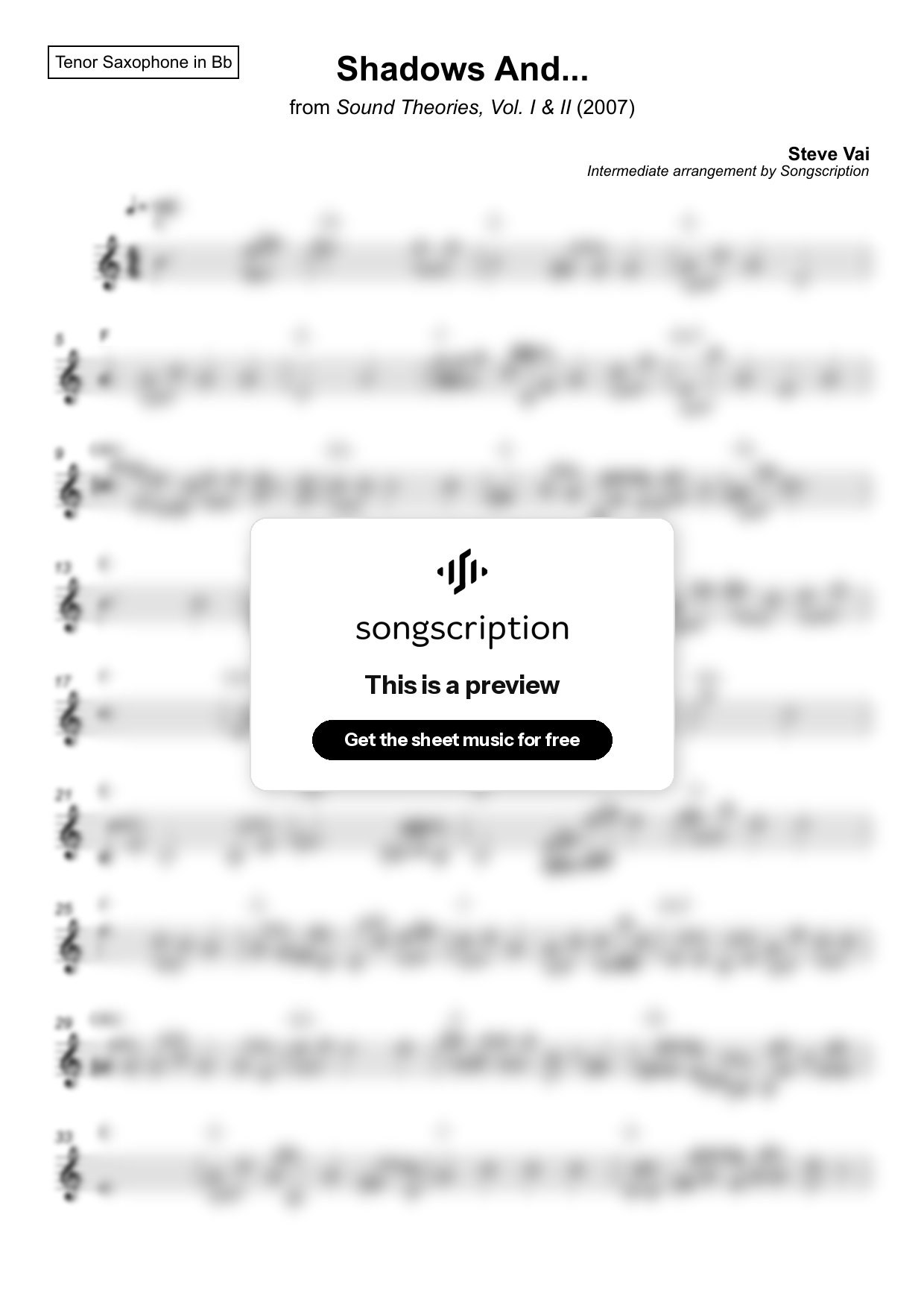 Intermediate Tenor Sax Sheet Music for "Shadows And..." by Steve Vai