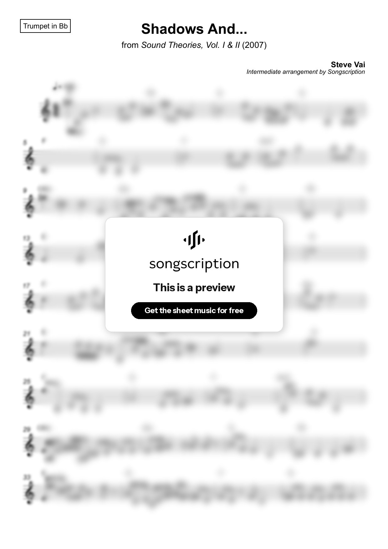 Intermediate Trumpet Sheet Music for "Shadows And..." by Steve Vai