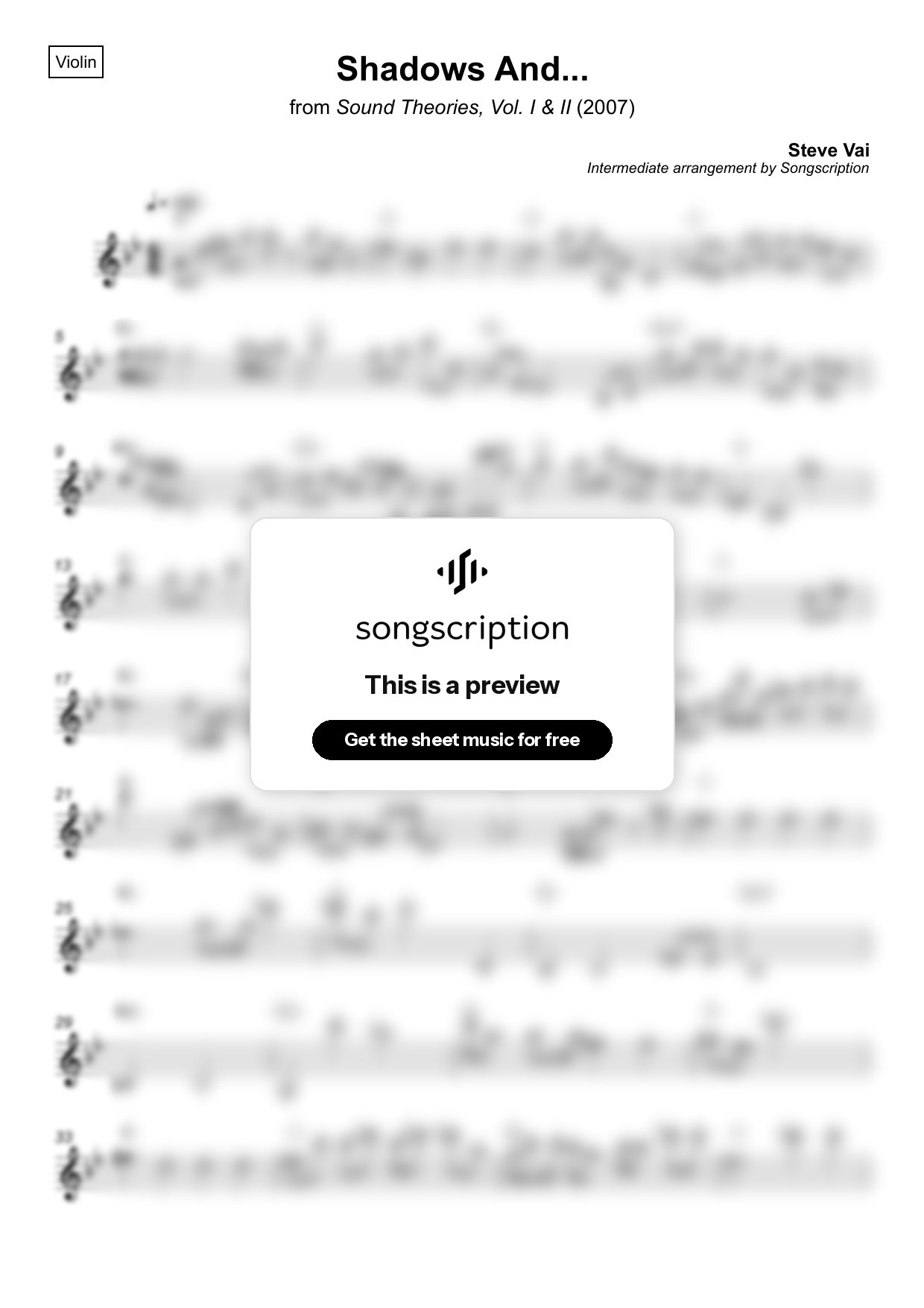Intermediate Violin Sheet Music for "Shadows And..." by Steve Vai