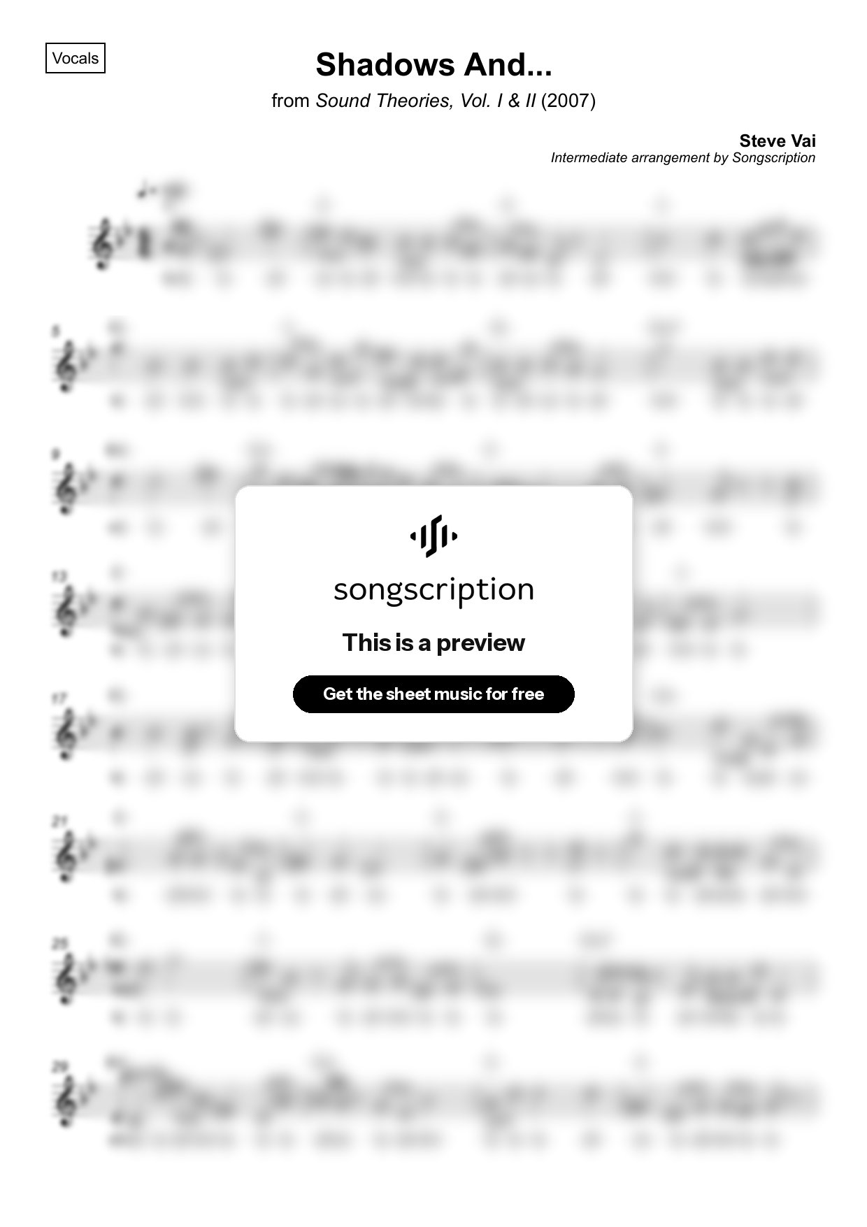 Intermediate Vocals Sheet Music for "Shadows And..." by Steve Vai